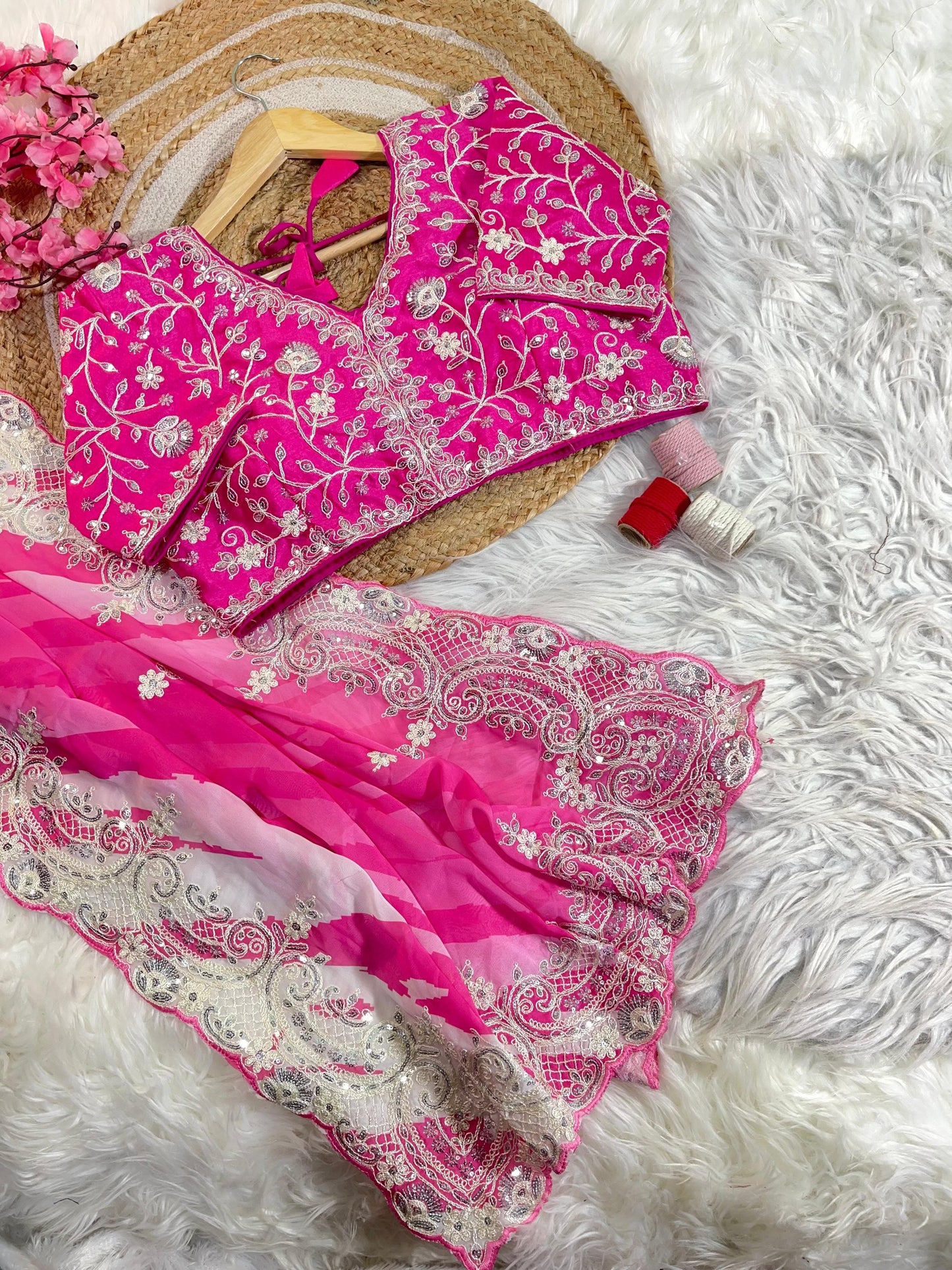 Rani -Pink Soft Rangoli Silk With Lehariya Digital Prints Saree