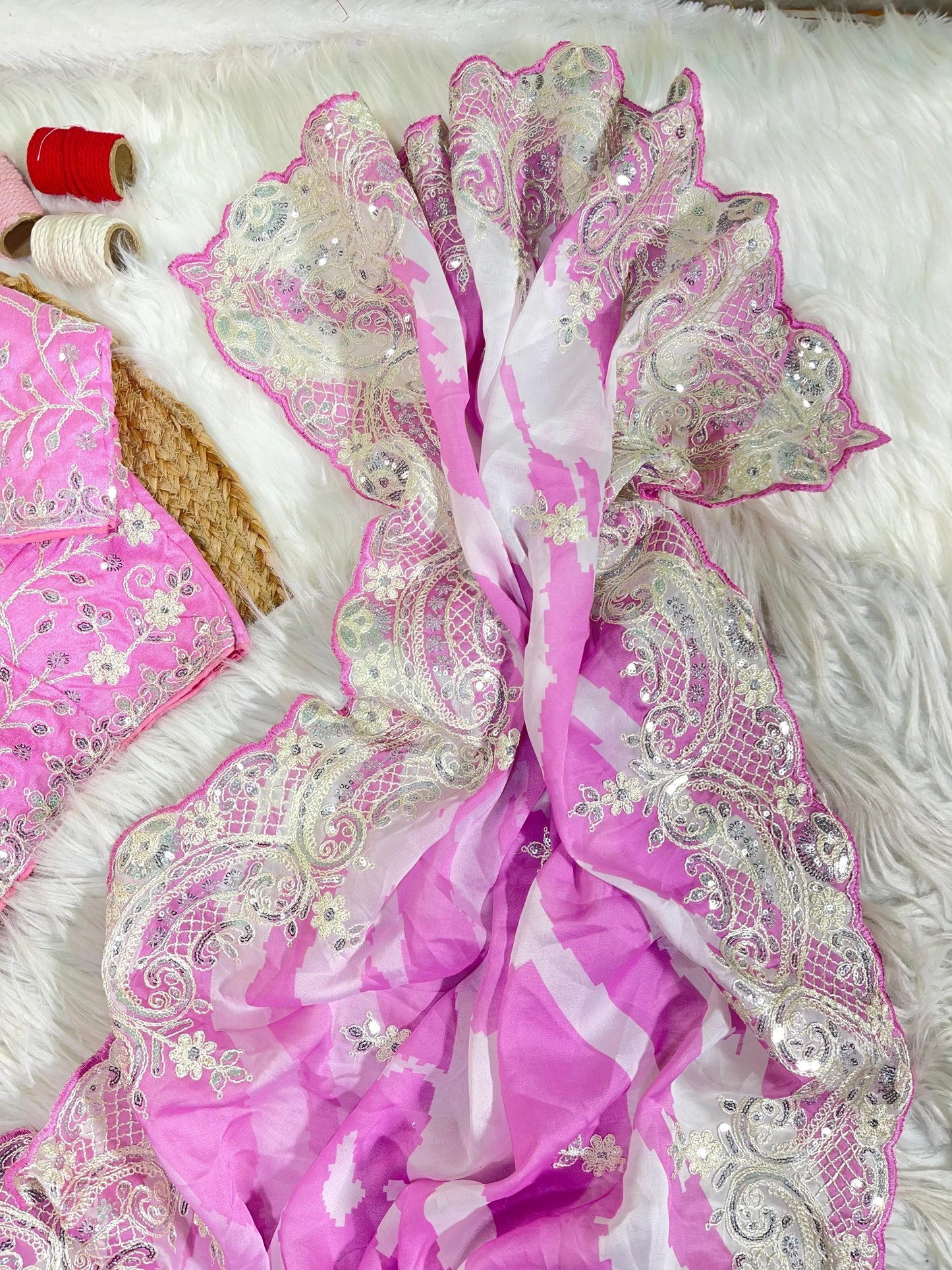 Rani -Pink Soft Rangoli Silk With Lehariya Digital Prints Saree