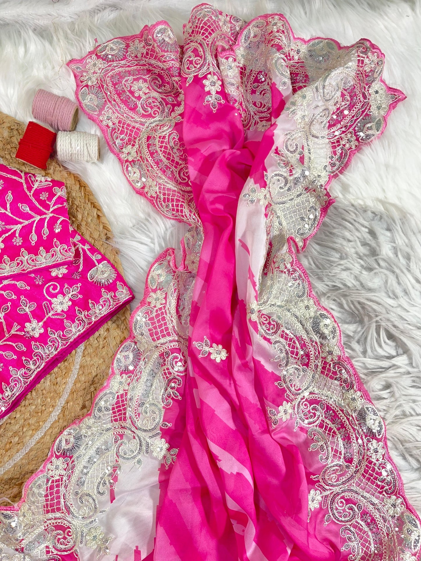 Rani -Pink Soft Rangoli Silk With Lehariya Digital Prints Saree