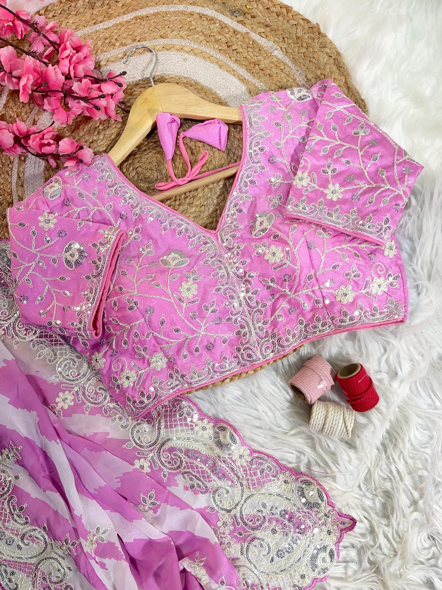 Rani -Pink Soft Rangoli Silk With Lehariya Digital Prints Saree