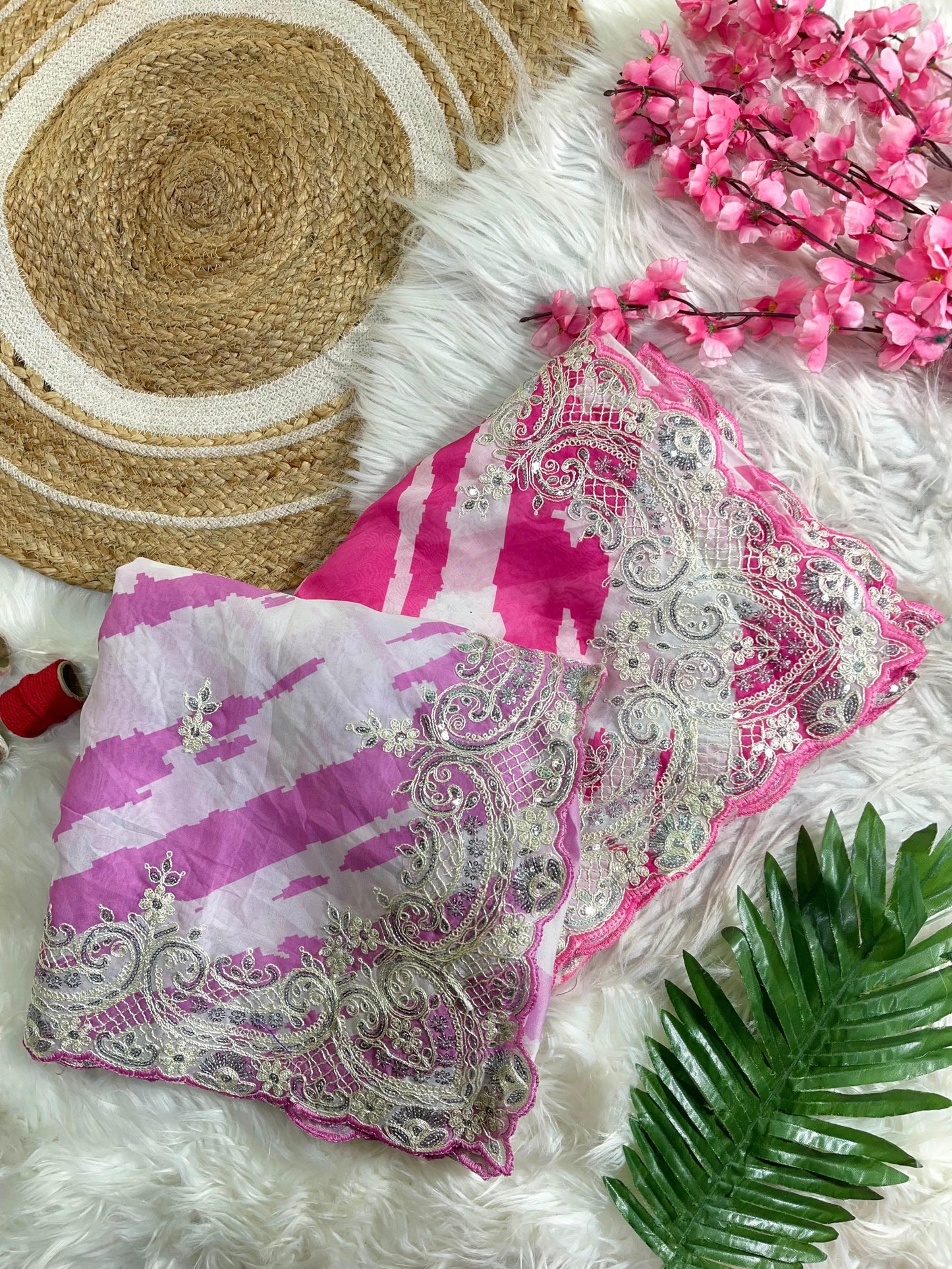 Rani -Pink Soft Rangoli Silk With Lehariya Digital Prints Saree
