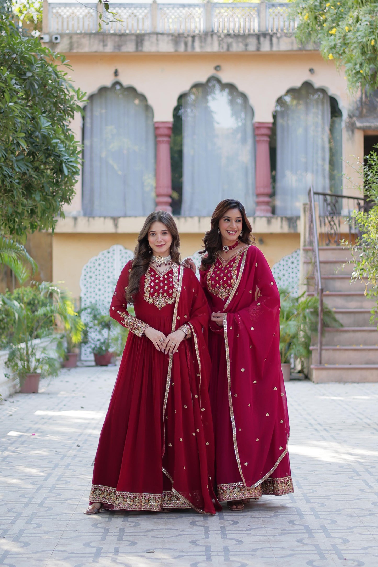 Maroon  Rich sequins Faux Blooming Georgette Gown With Dupatta