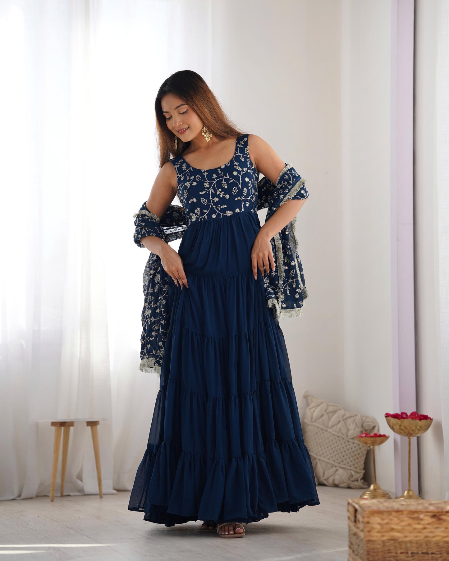 Tealblue Heavy Pure Soft Fox Georgette 3pc Kurta Set