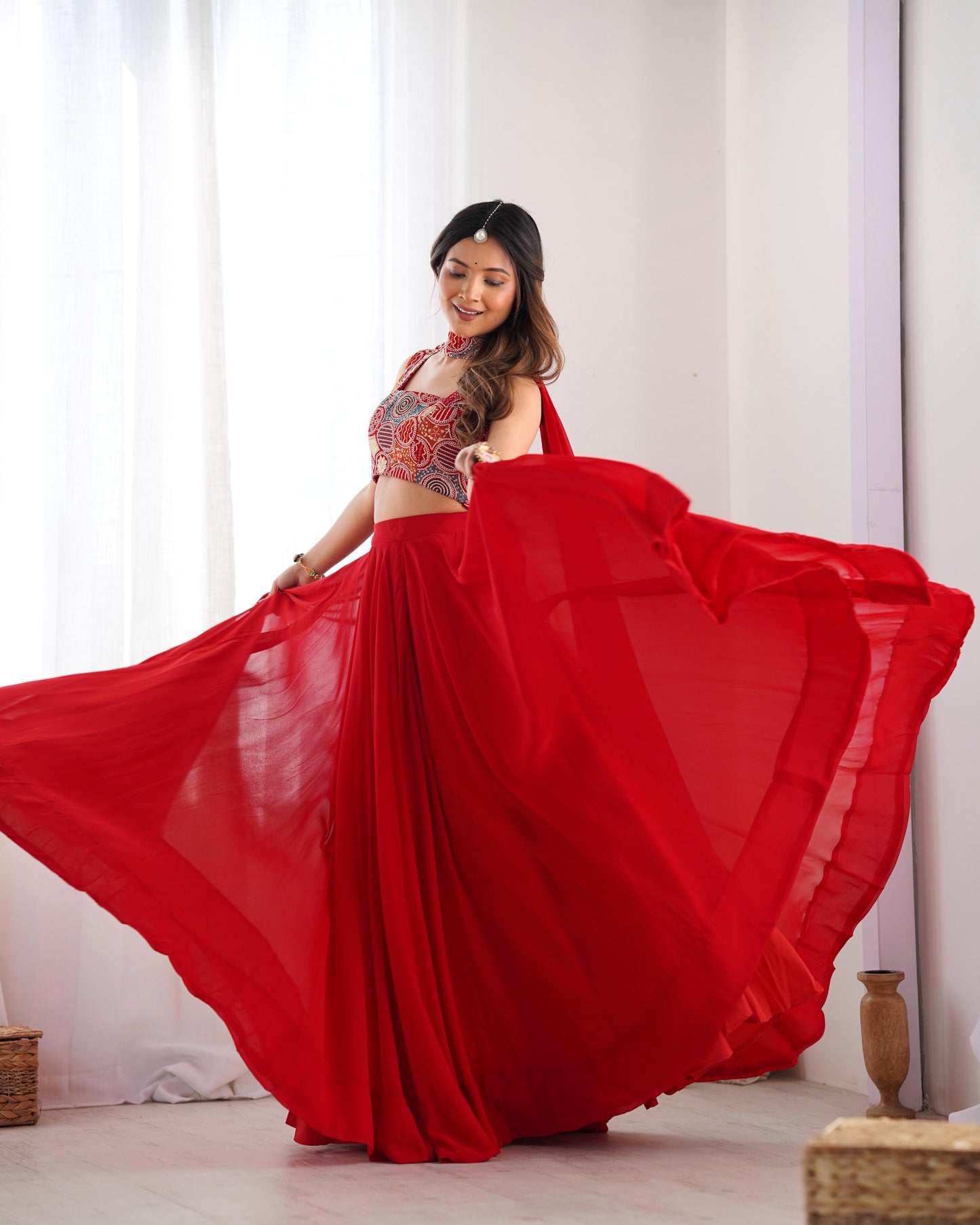Red Pure Soft Fox Georgette Blooming Lehenga Choli
