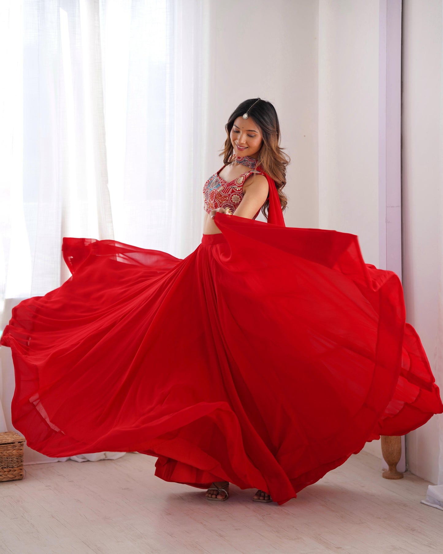 Red Pure Soft Fox Georgette Blooming Lehenga Choli