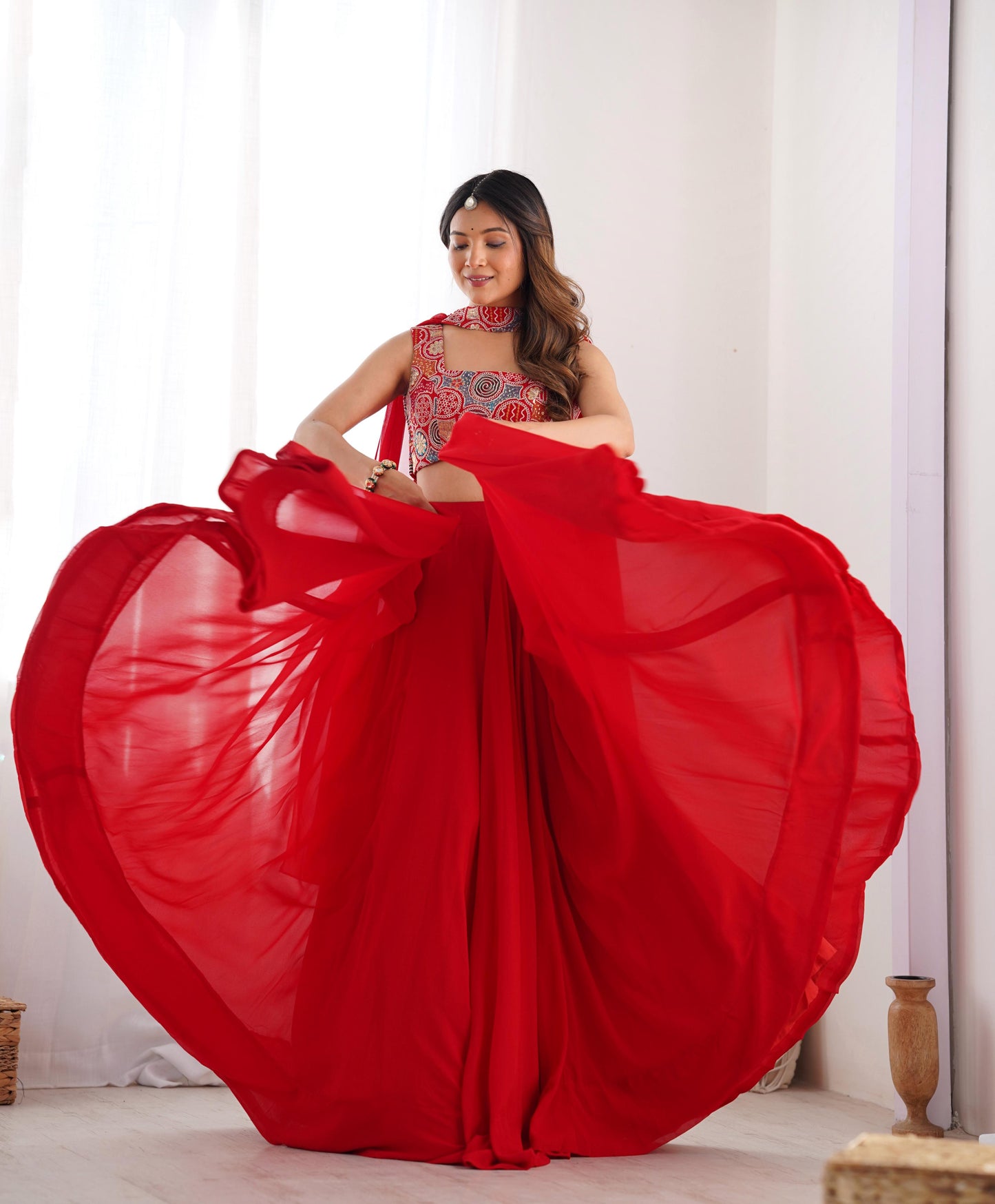 Red Pure Soft Fox Georgette Blooming Lehenga Choli
