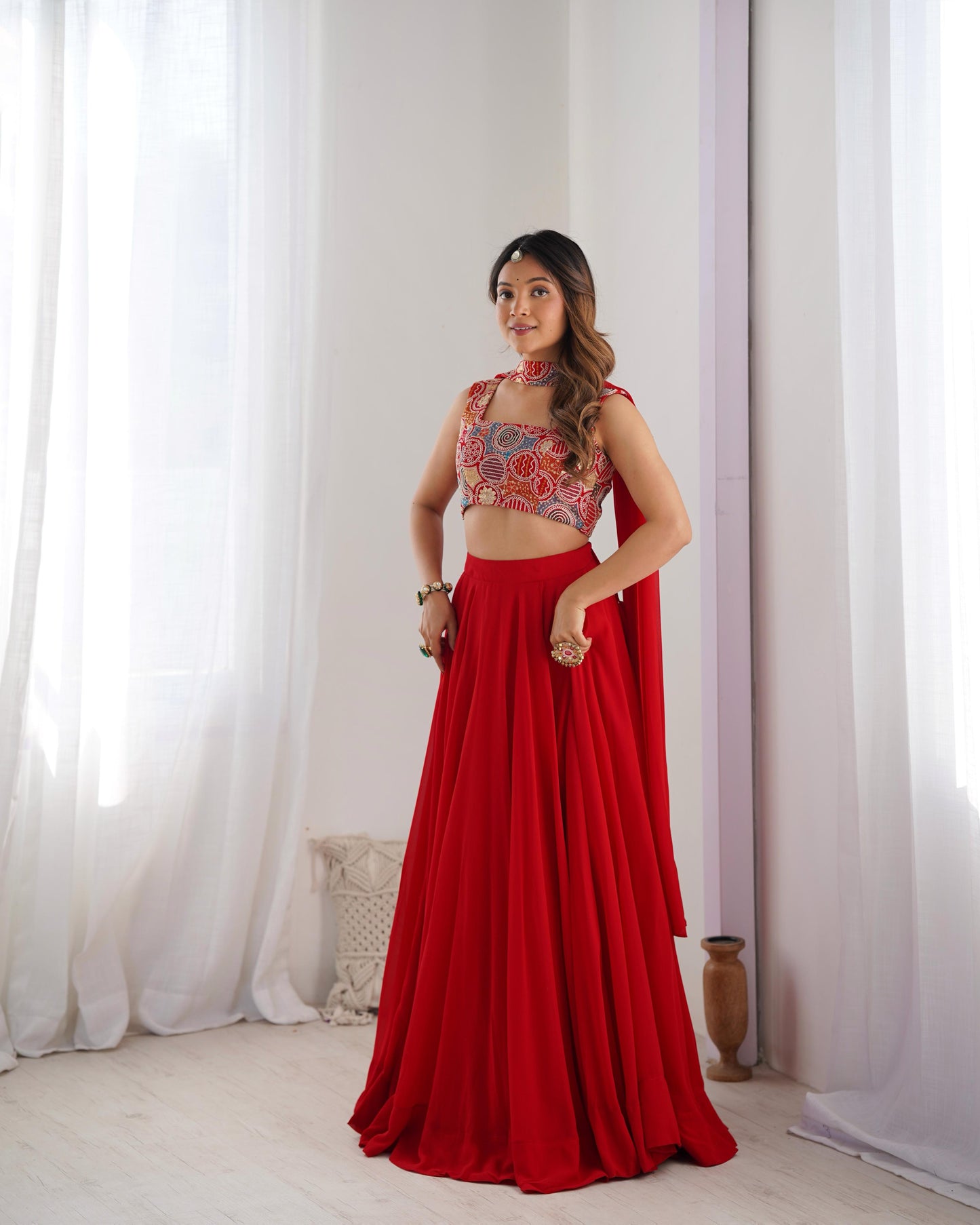 Red Pure Soft Fox Georgette Blooming Lehenga Choli