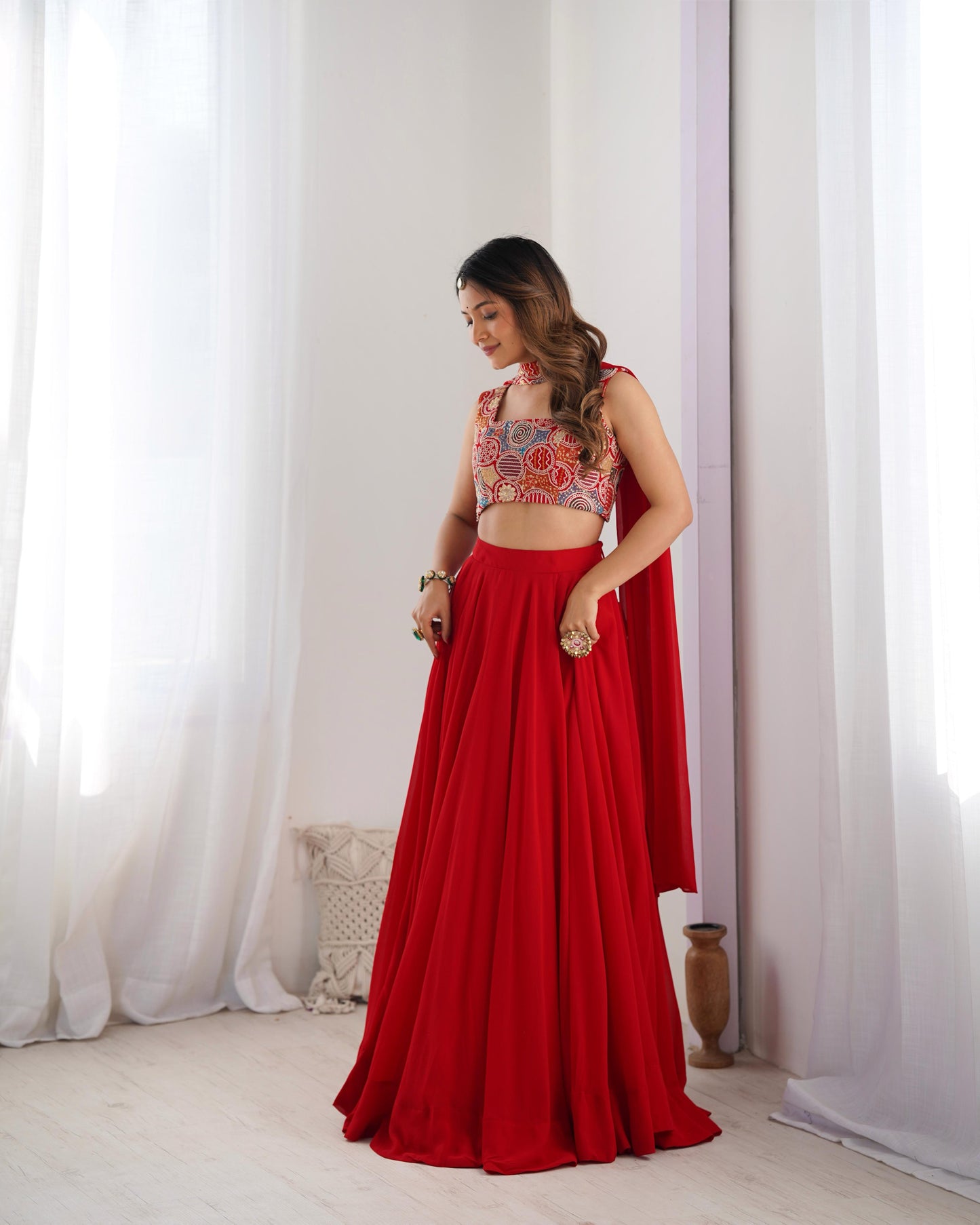 Red Pure Soft Fox Georgette Blooming Lehenga Choli