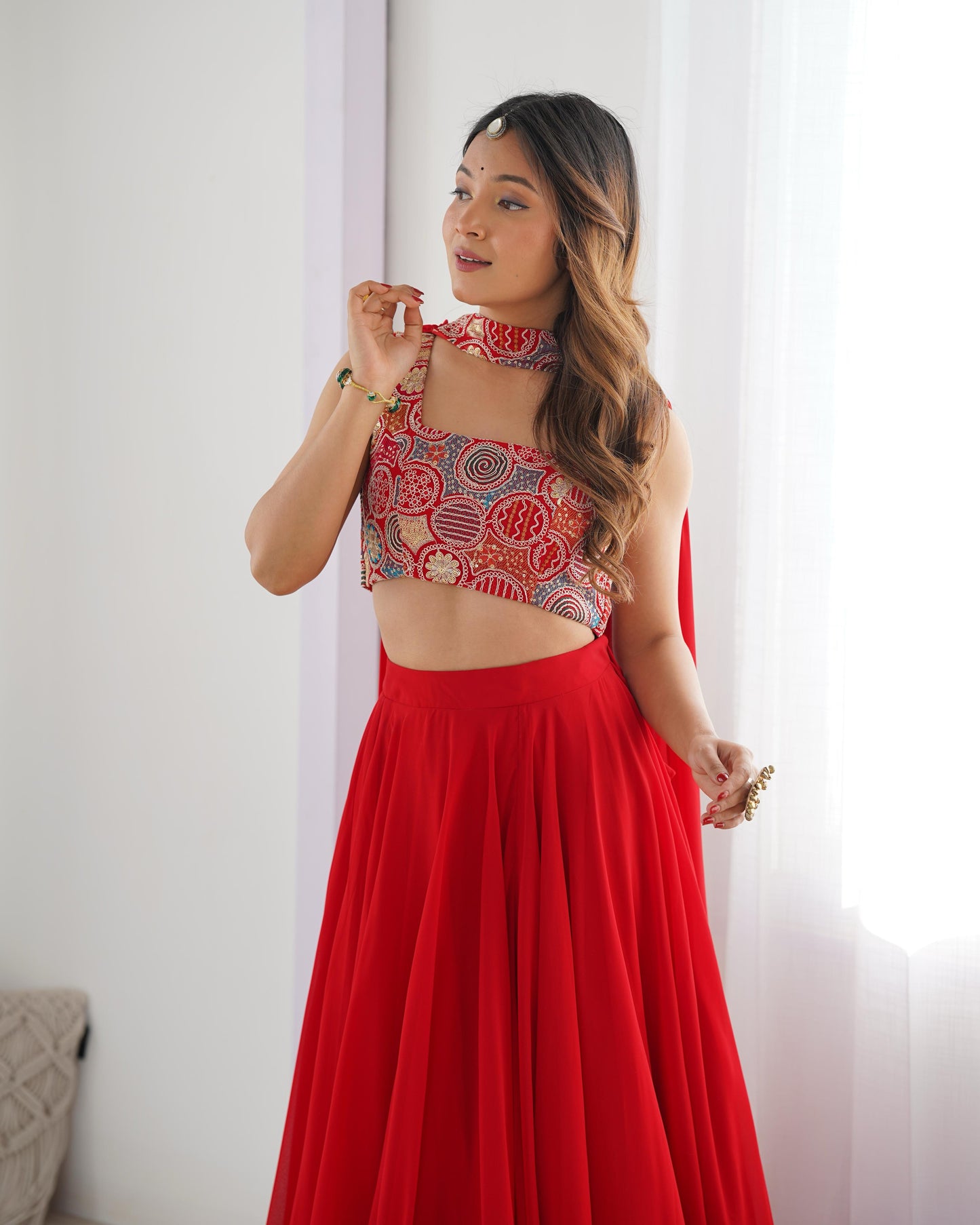 Red Pure Soft Fox Georgette Blooming Lehenga Choli