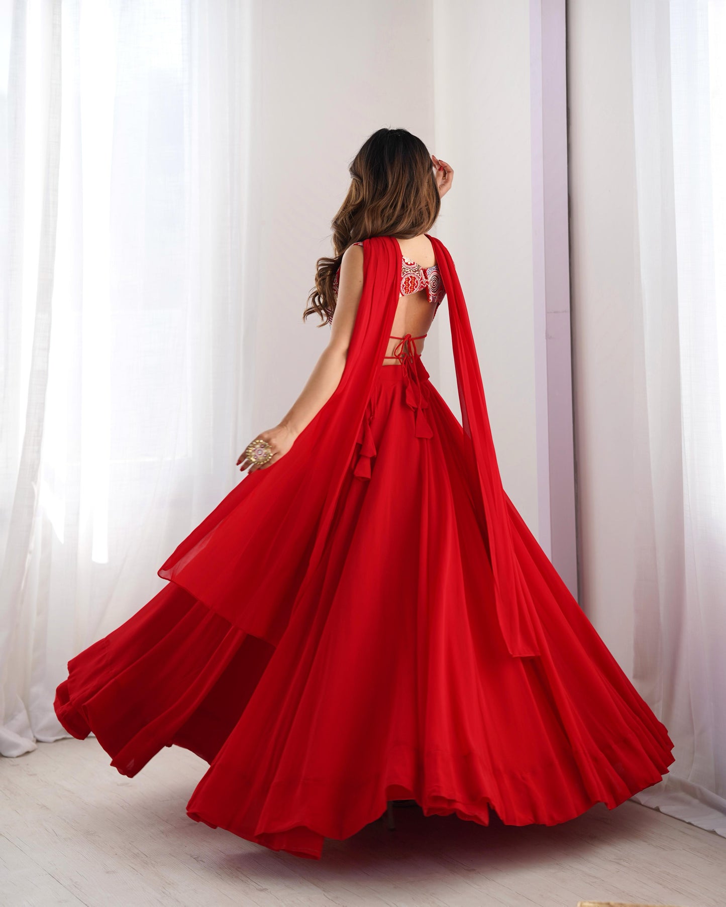 Red Pure Soft Fox Georgette Blooming Lehenga Choli
