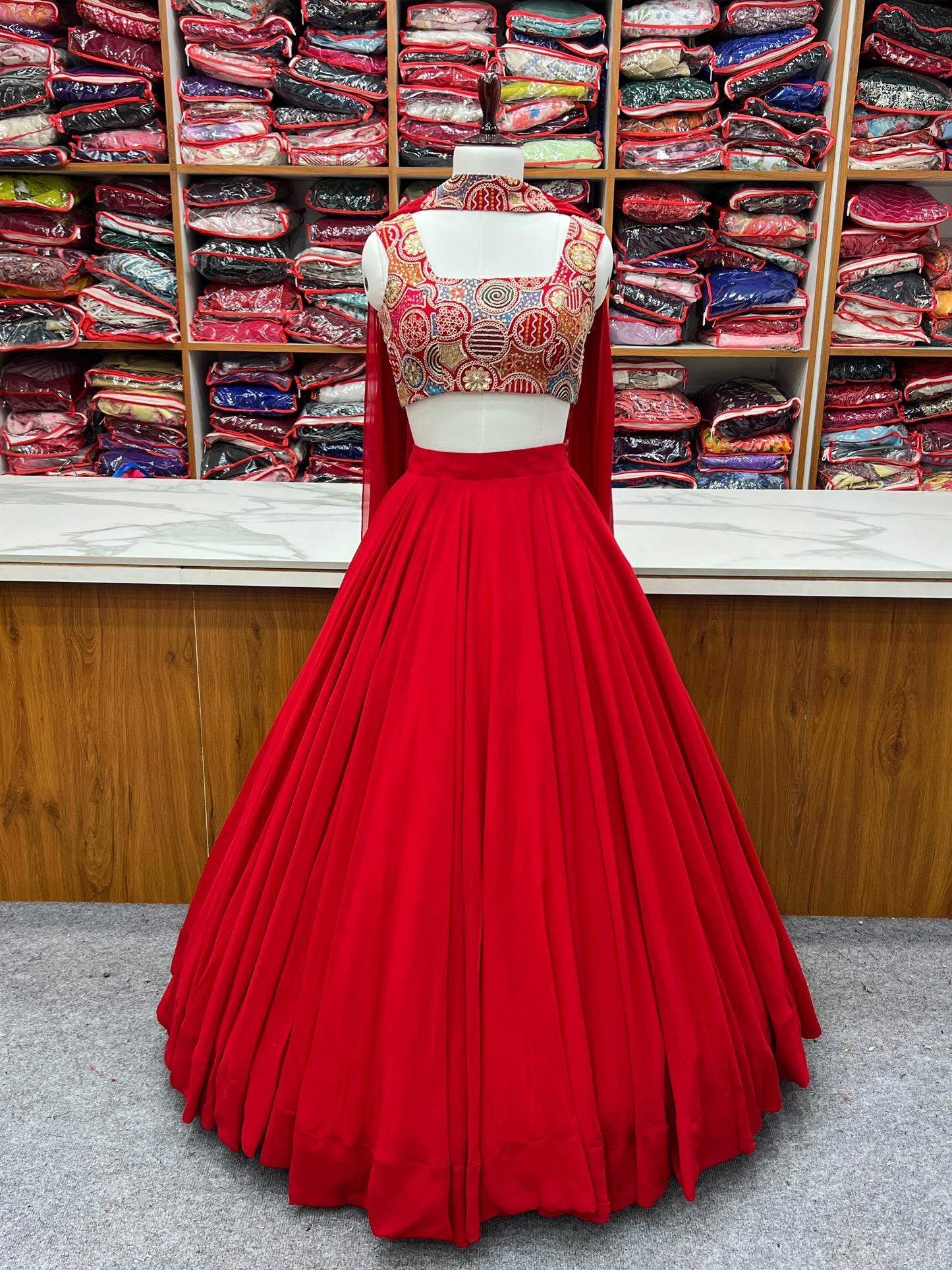 Red Pure Soft Fox Georgette Blooming Lehenga Choli