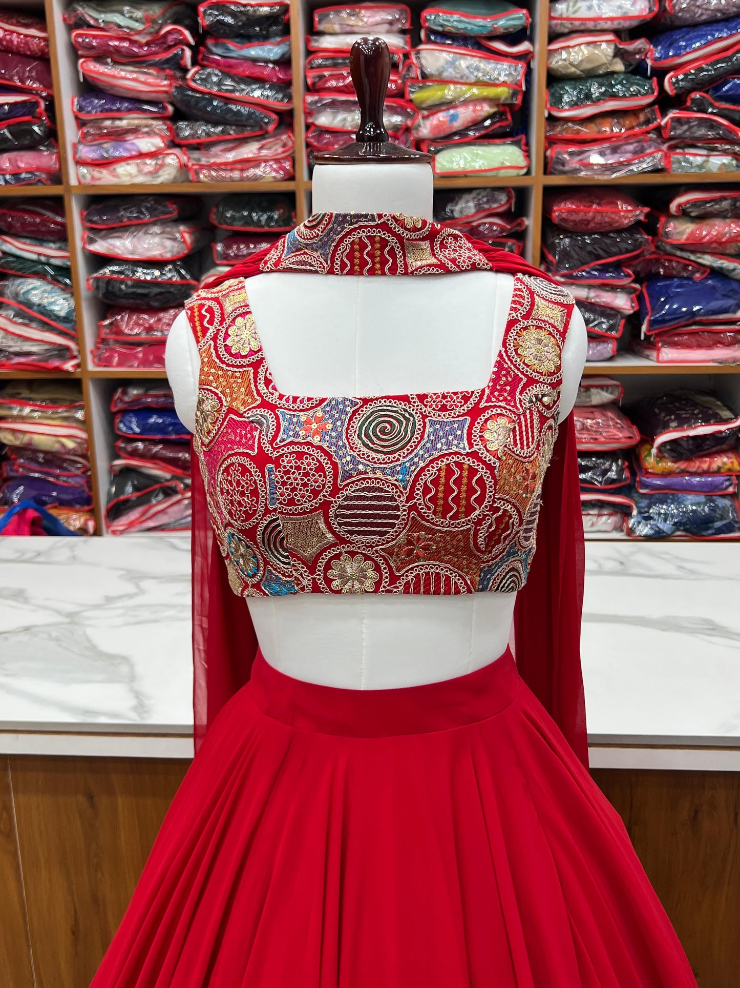 Red Pure Soft Fox Georgette Blooming Lehenga Choli