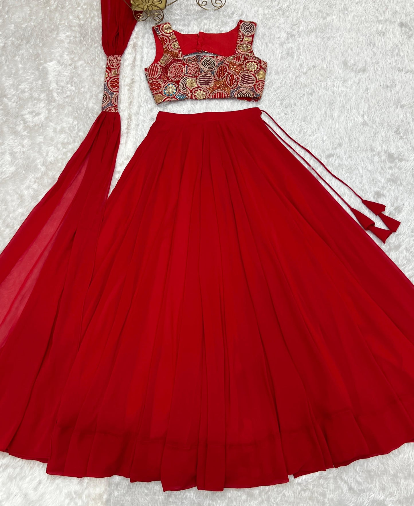 Red Pure Soft Fox Georgette Blooming Lehenga Choli
