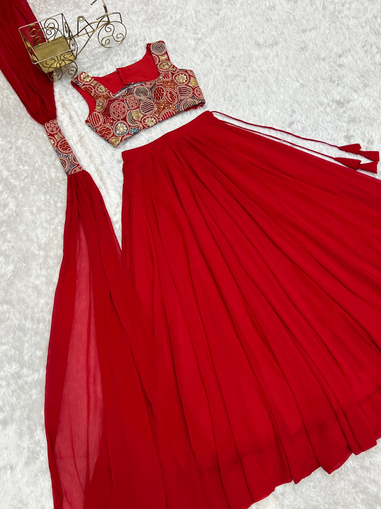 Red Pure Soft Fox Georgette Blooming Lehenga Choli