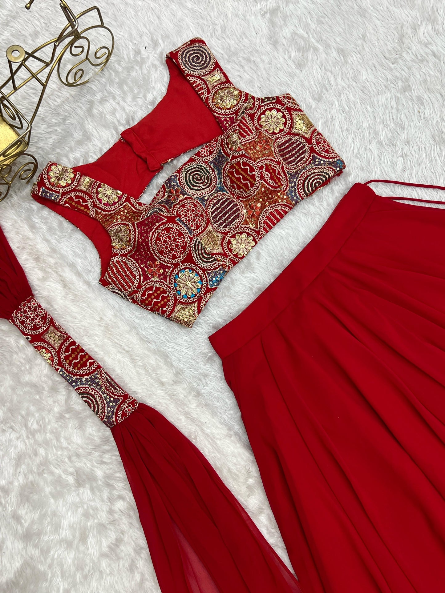 Red Pure Soft Fox Georgette Blooming Lehenga Choli