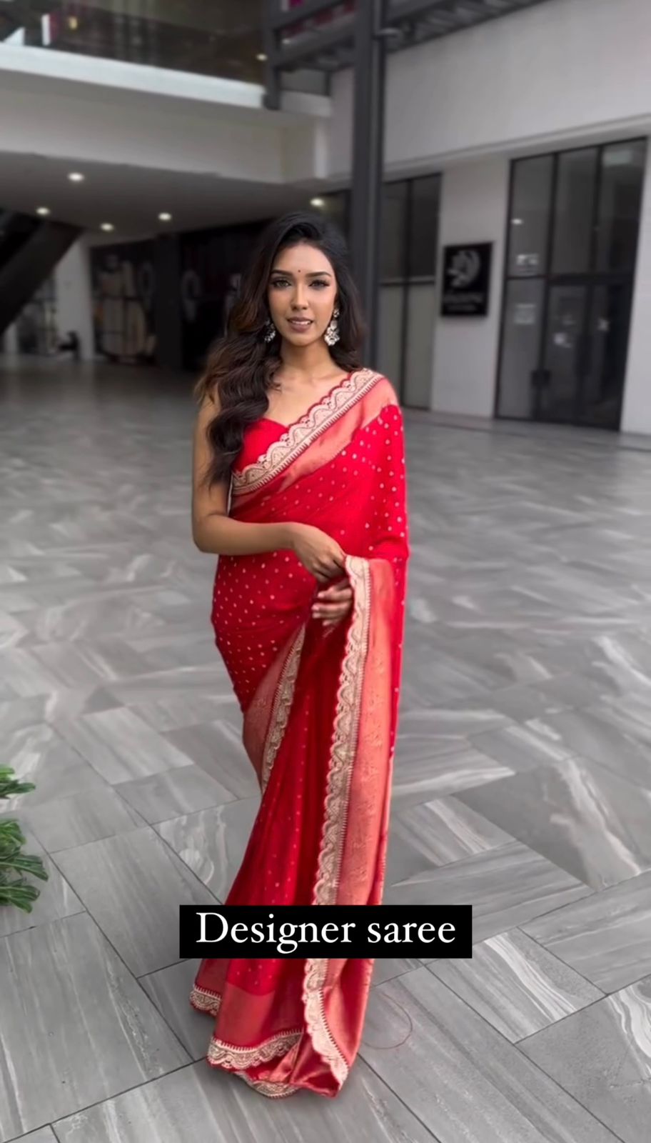 Red Color Sequin Lace Work Kota Silk Saree