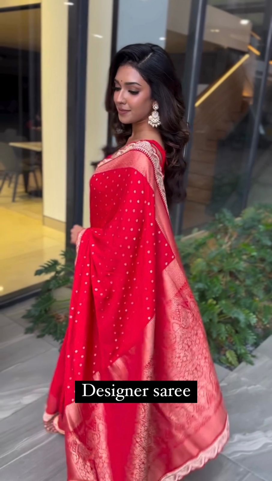 Red Color Sequin Lace Work Kota Silk Saree