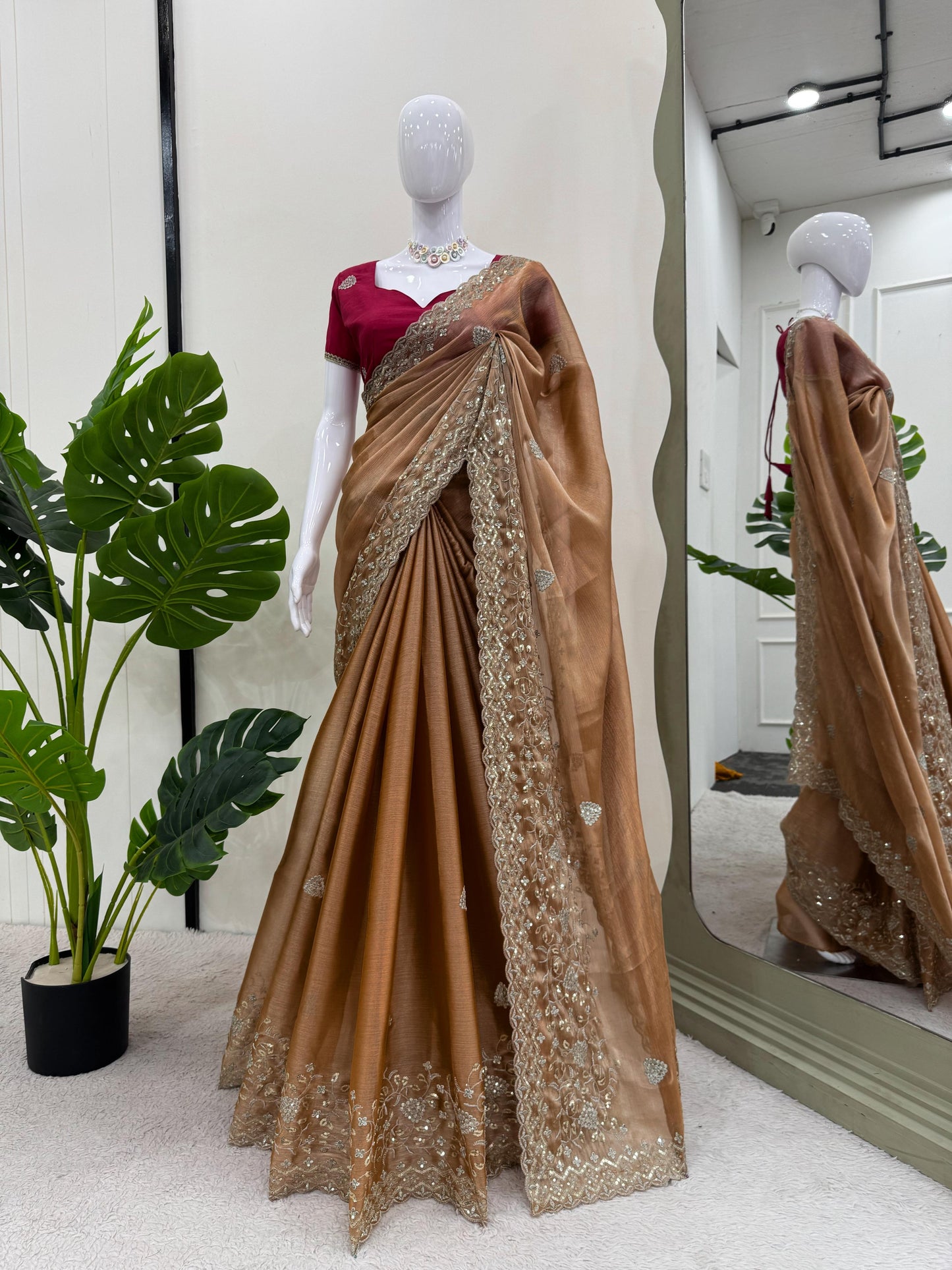 Green Burberry Silk Thread with Sequin Work Saree