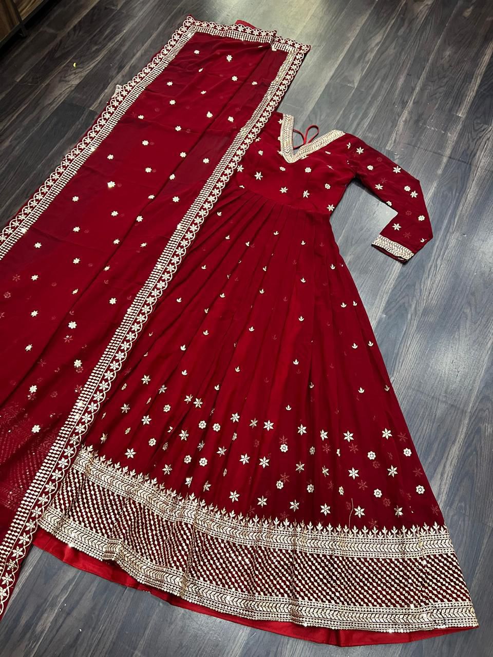 Maroon Rich Sequins Embroidered Work Gown With Dupatta