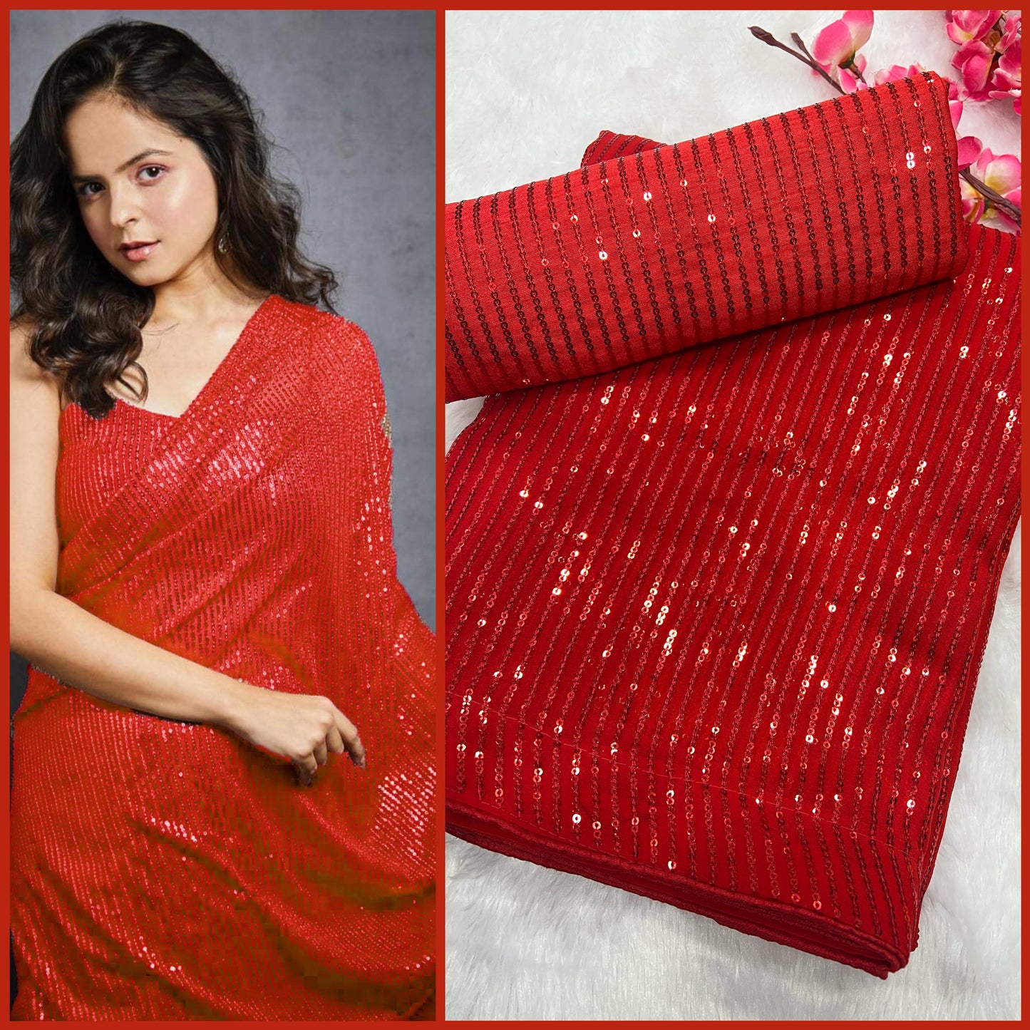 Heavy Georgette 3MM Sequins Embroidery Work Saree