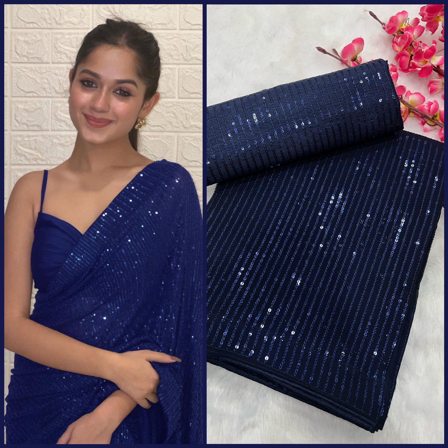 Heavy Georgette 3MM Sequins Embroidery Work Saree
