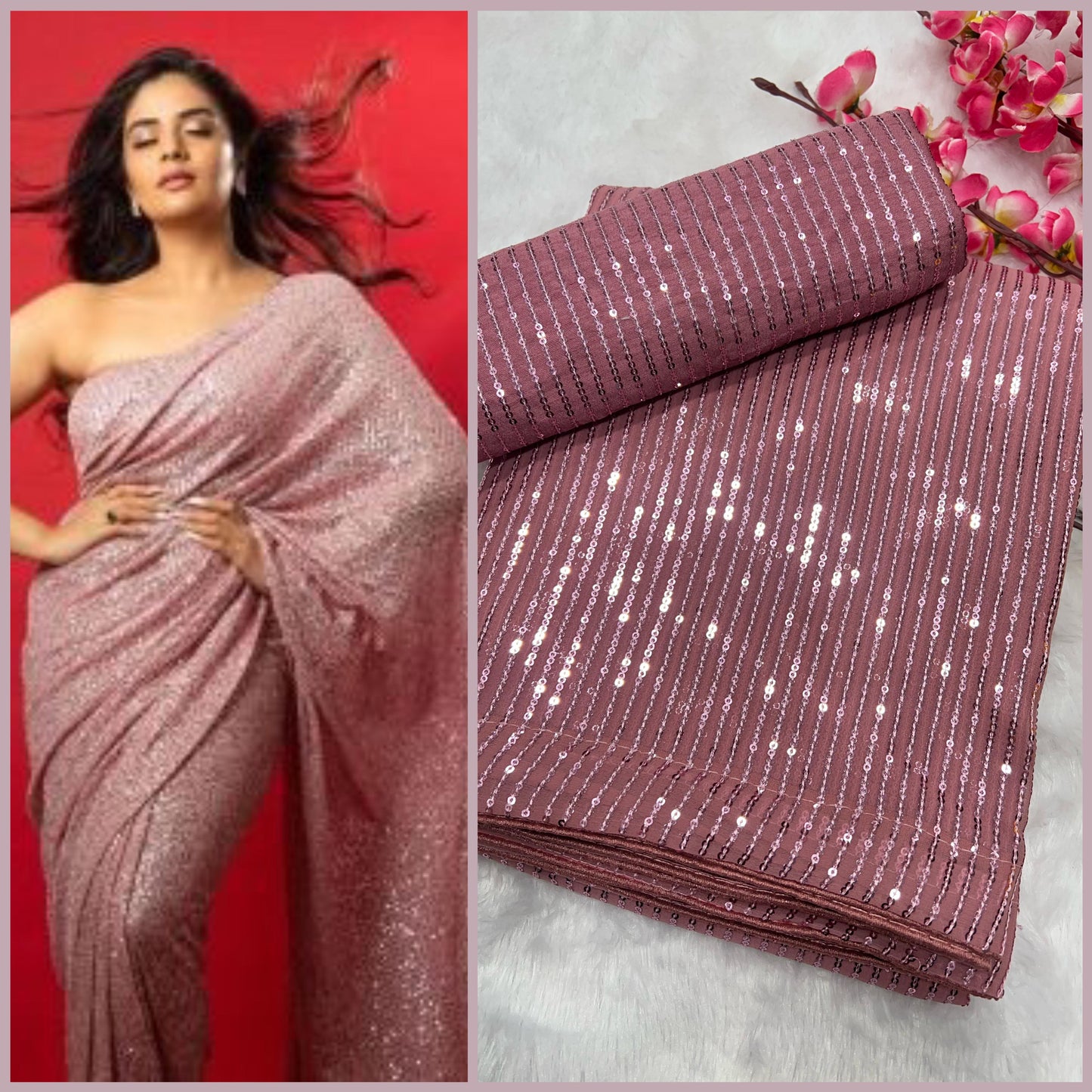 Heavy Georgette 3MM Sequins Embroidery Work Saree