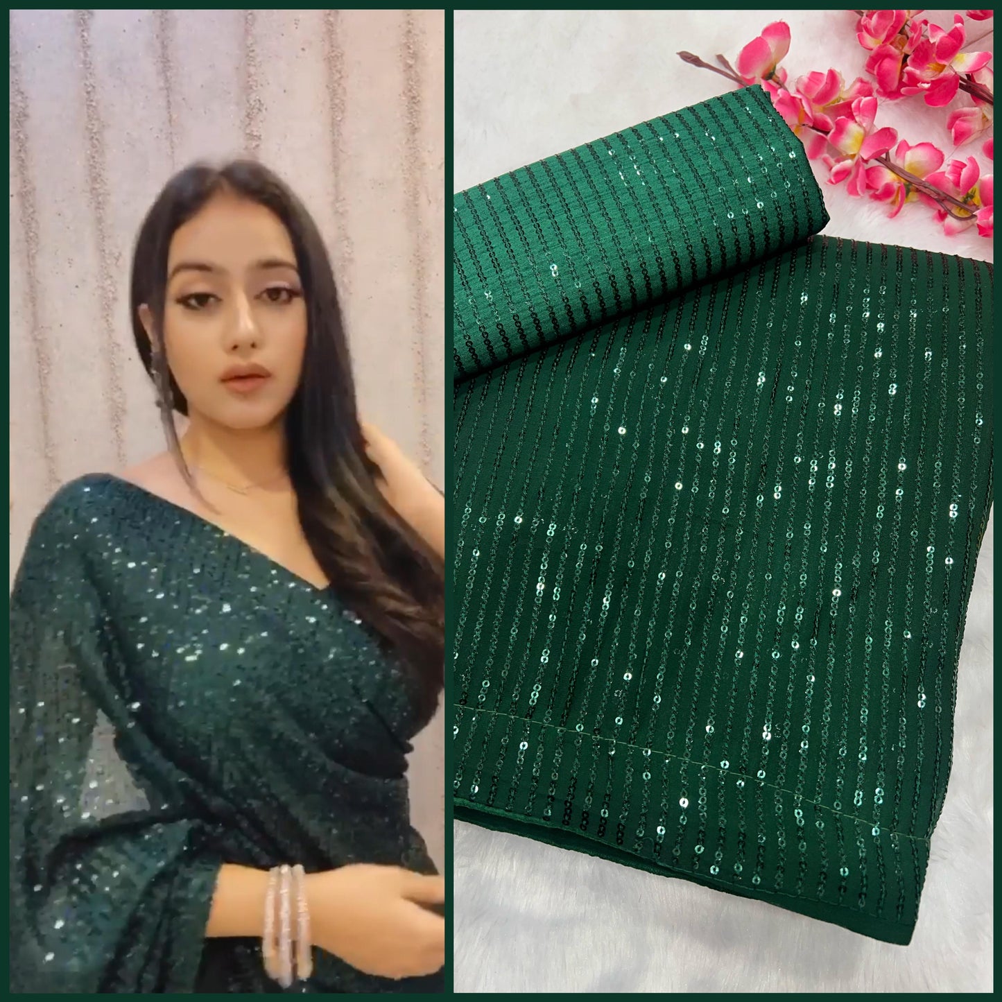 Heavy Georgette 3MM Sequins Embroidery Work Saree