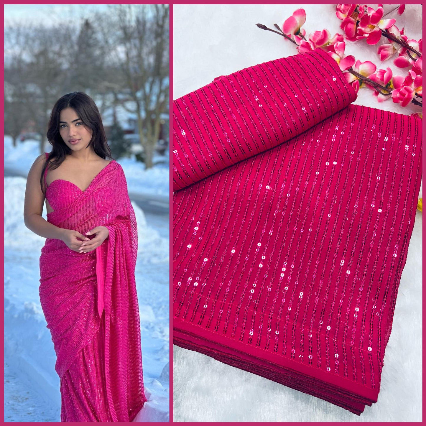 Heavy Georgette 3MM Sequins Embroidery Work Saree