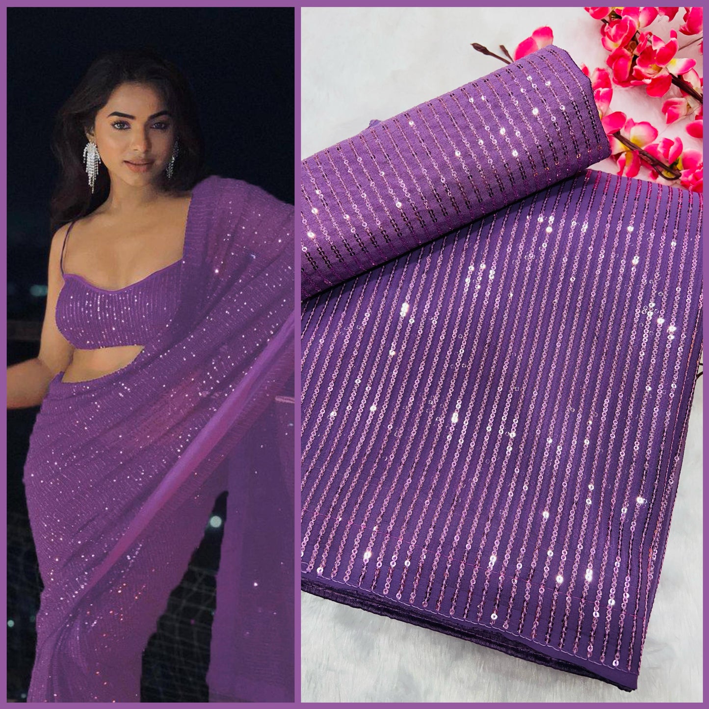 Heavy Georgette 3MM Sequins Embroidery Work Saree