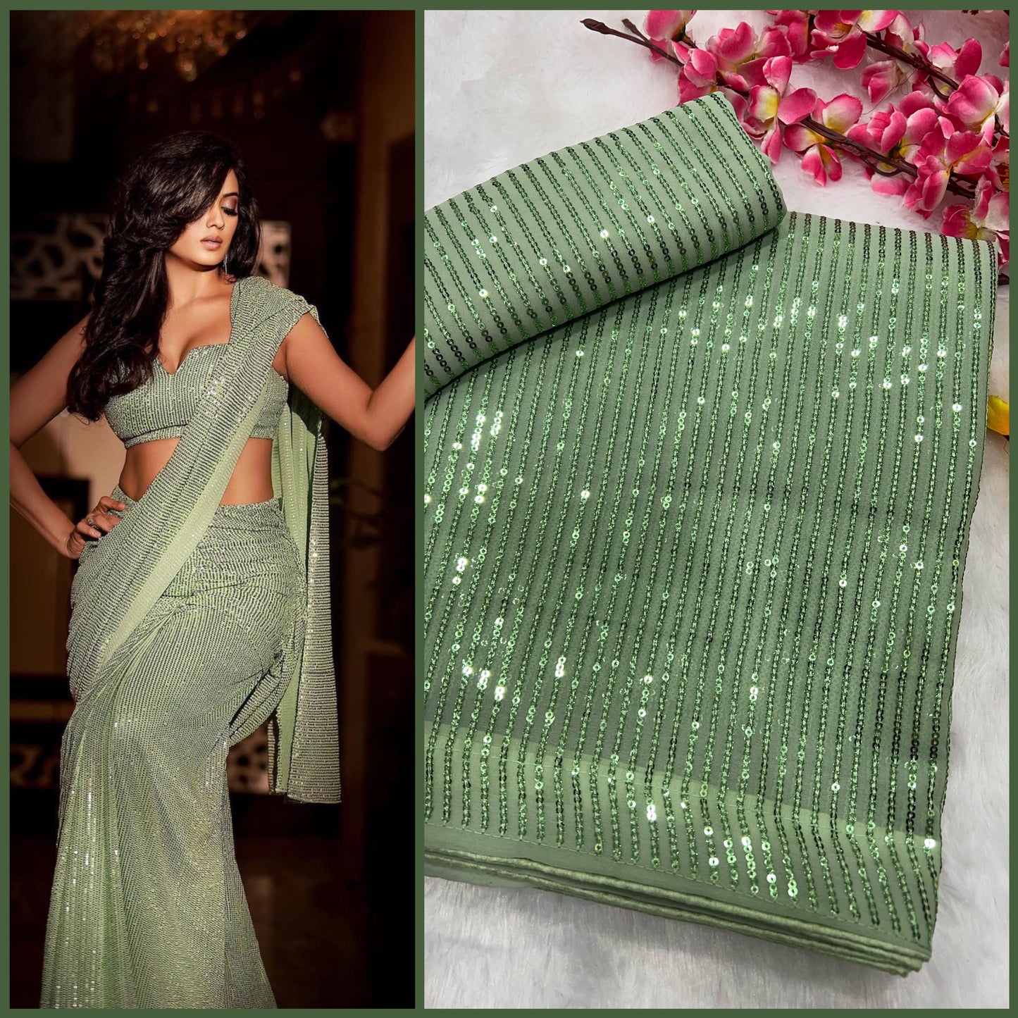 Heavy Georgette 3MM Sequins Embroidery Work Saree