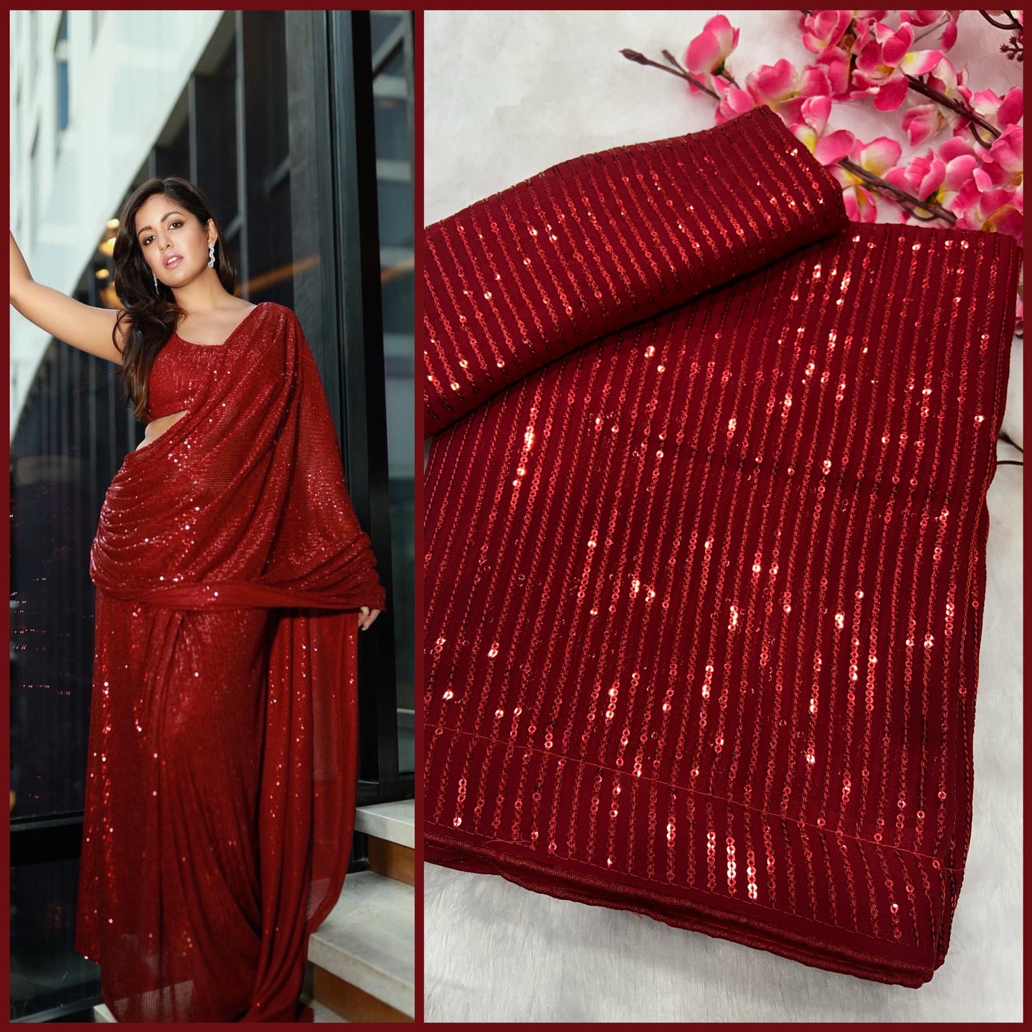 Heavy Georgette 3MM Sequins Embroidery Work Saree