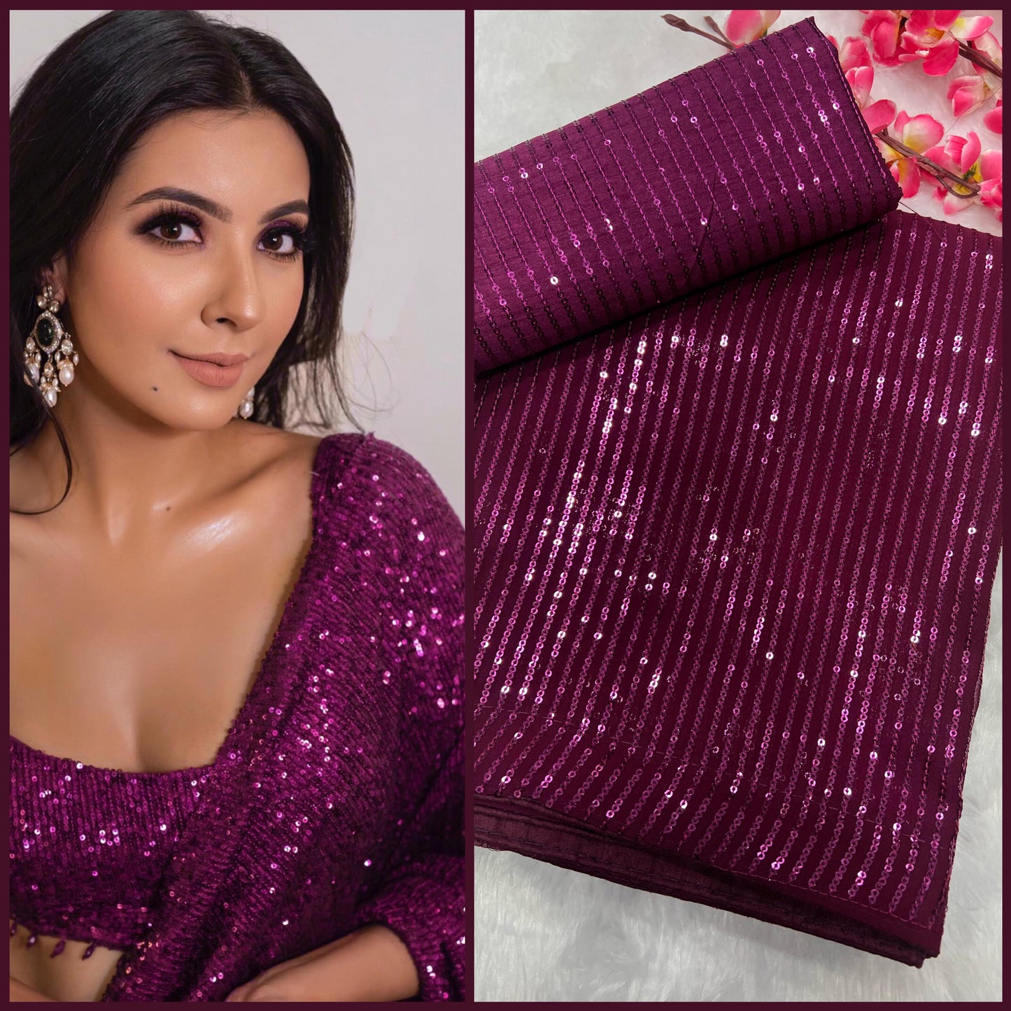 Heavy Georgette 3MM Sequins Embroidery Work Saree