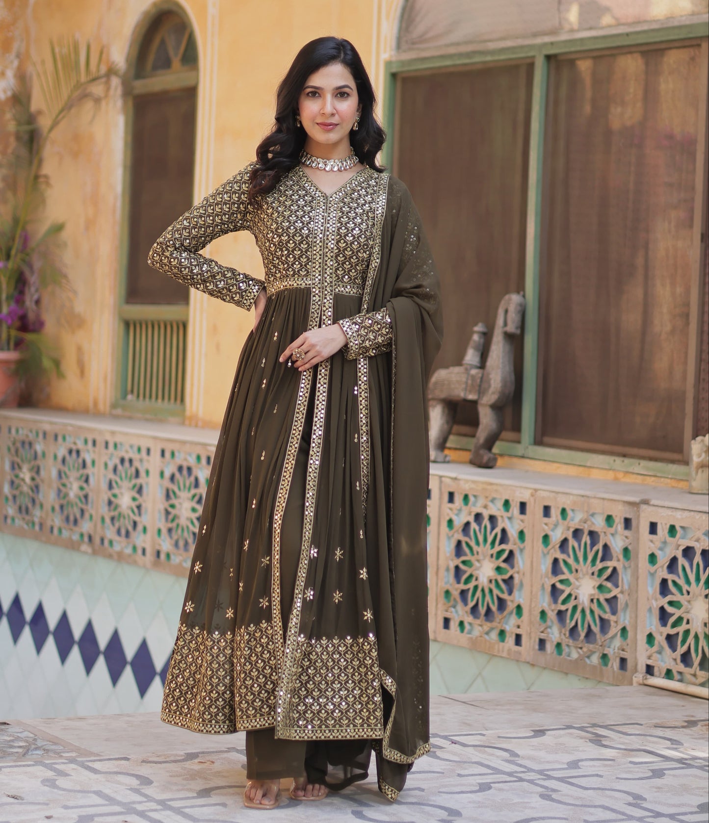 Faux Georgette with Embroidered Work 3pc Kurti Set
