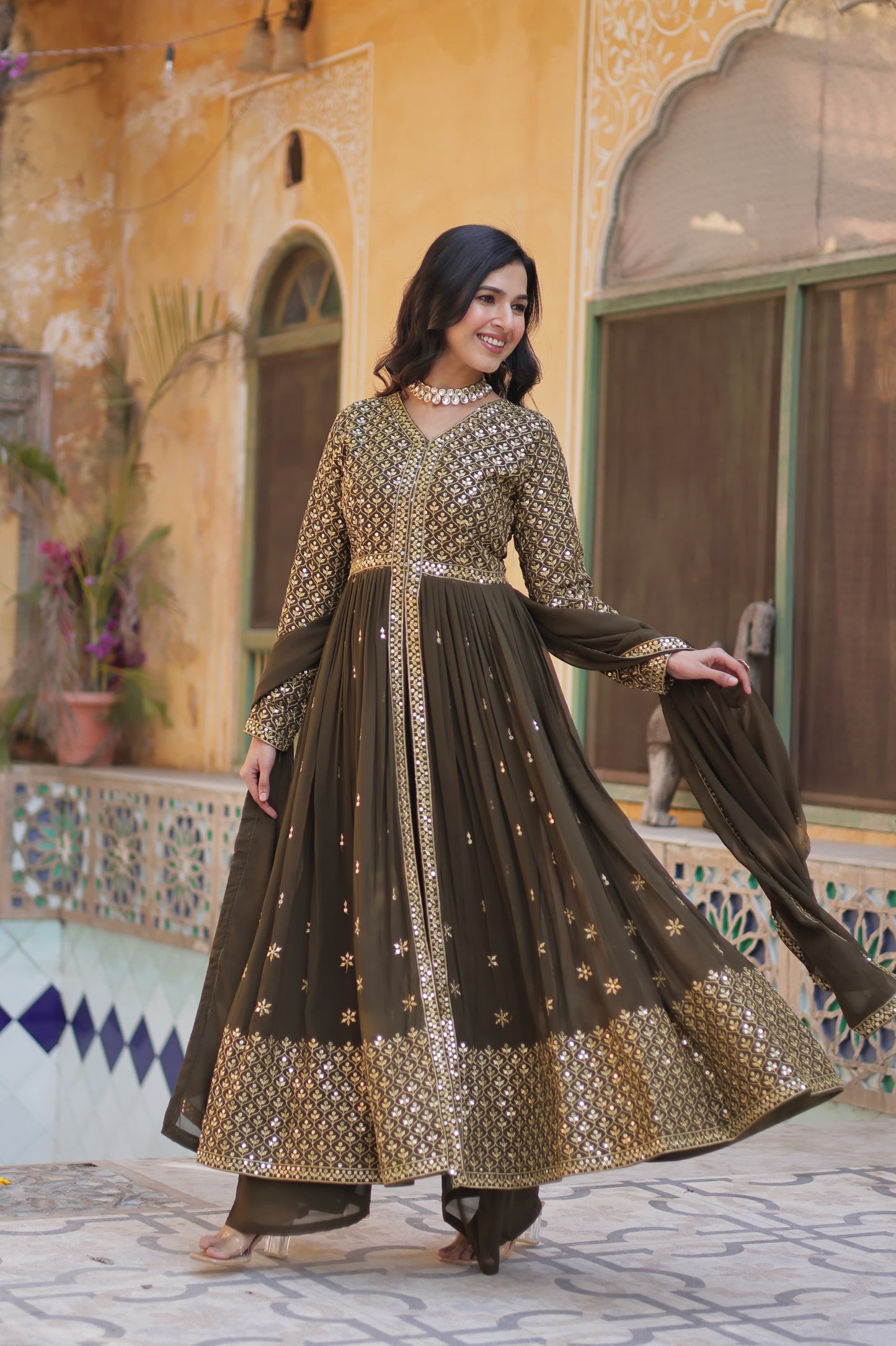 Faux Georgette with Embroidered Work 3pc Kurti Set