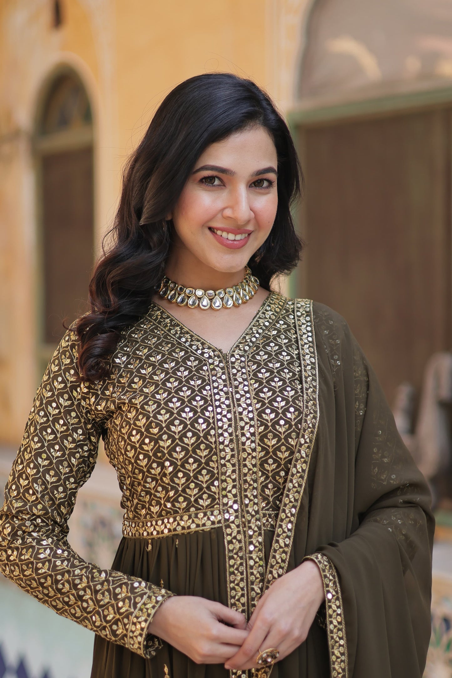 Faux Georgette with Embroidered Work 3pc Kurti Set