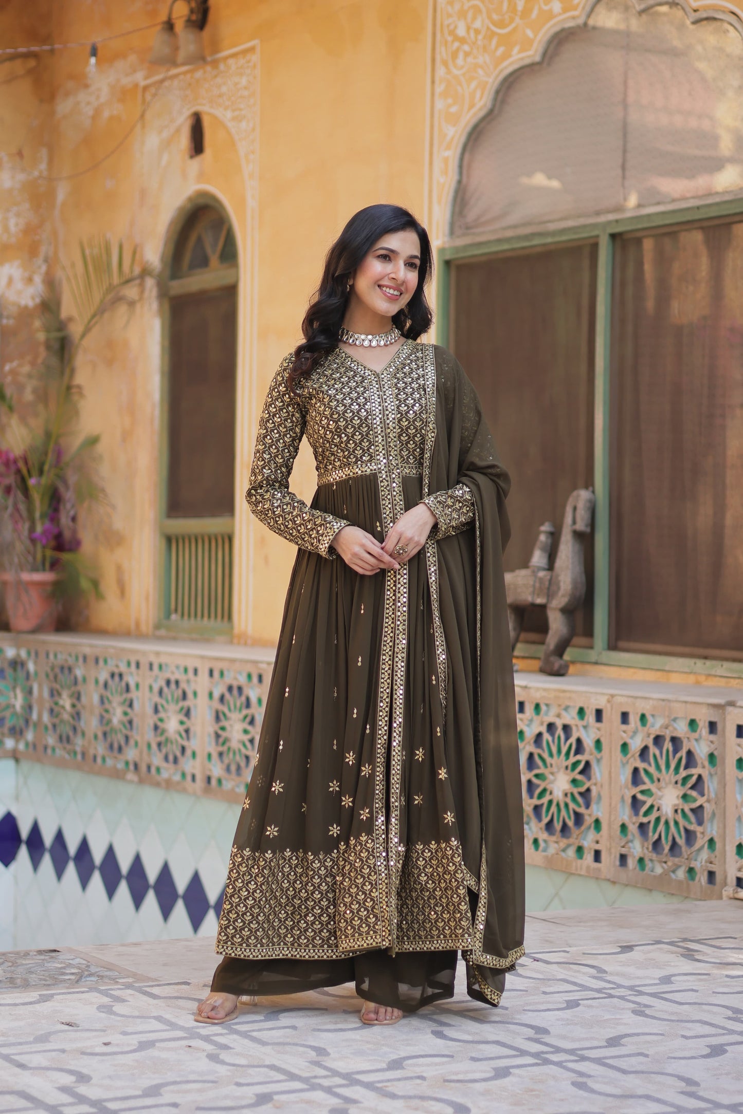 Faux Georgette with Embroidered Work 3pc Kurti Set