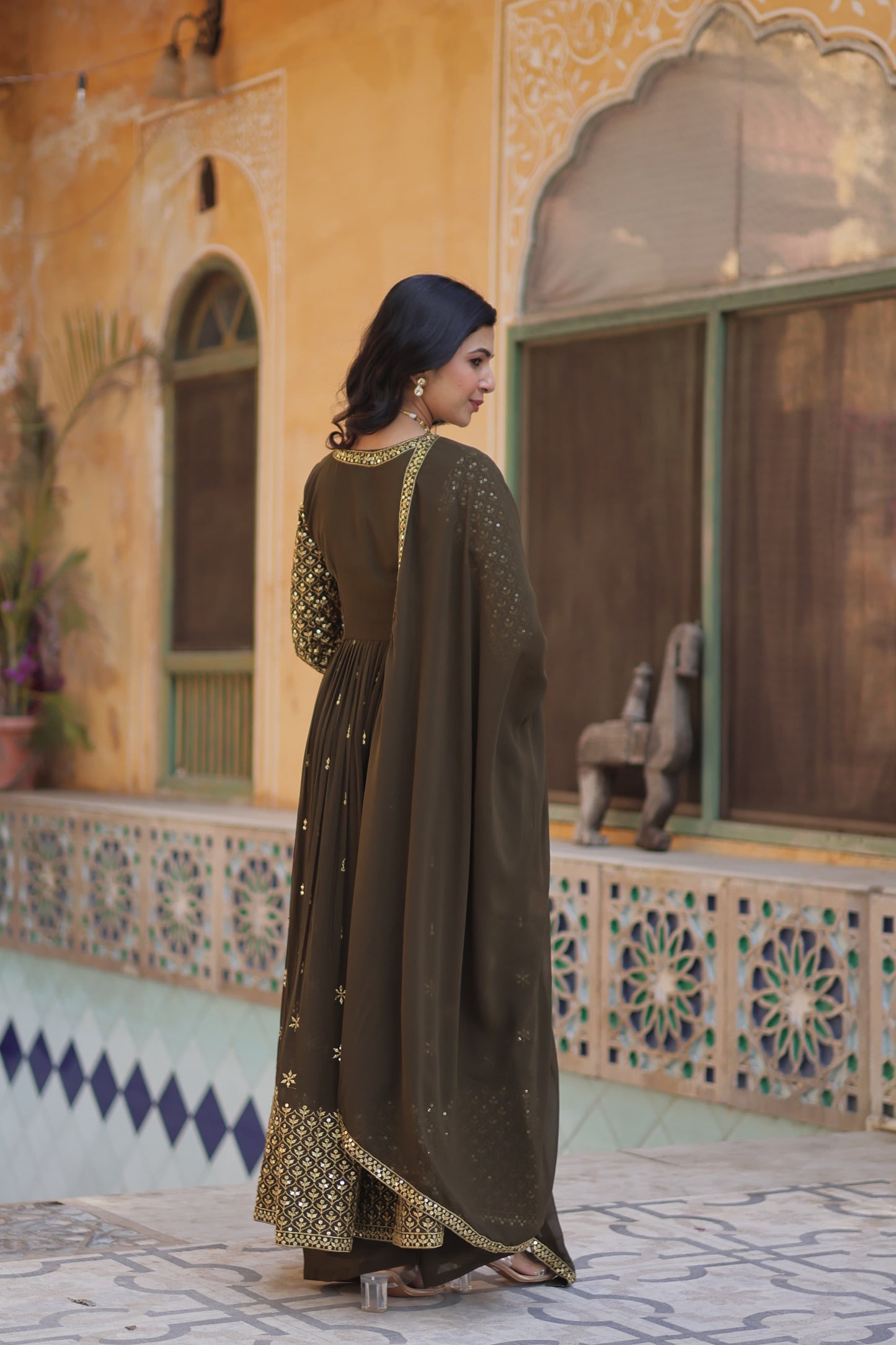 Faux Georgette with Embroidered Work 3pc Kurti Set