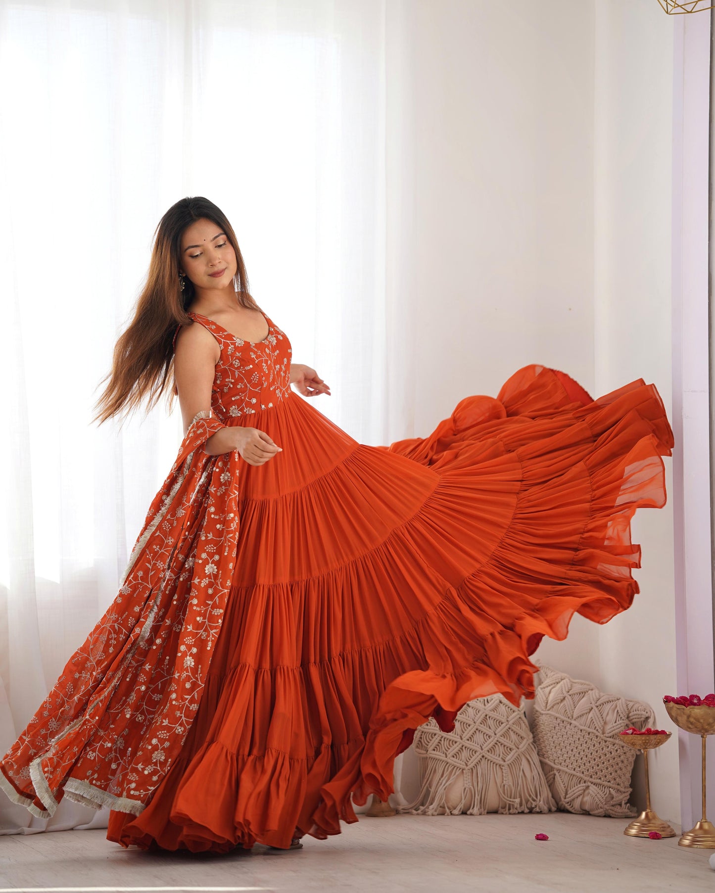 Rust Orange Color Heavy Pure Soft Fox Georgette 3pc Kurta Set
