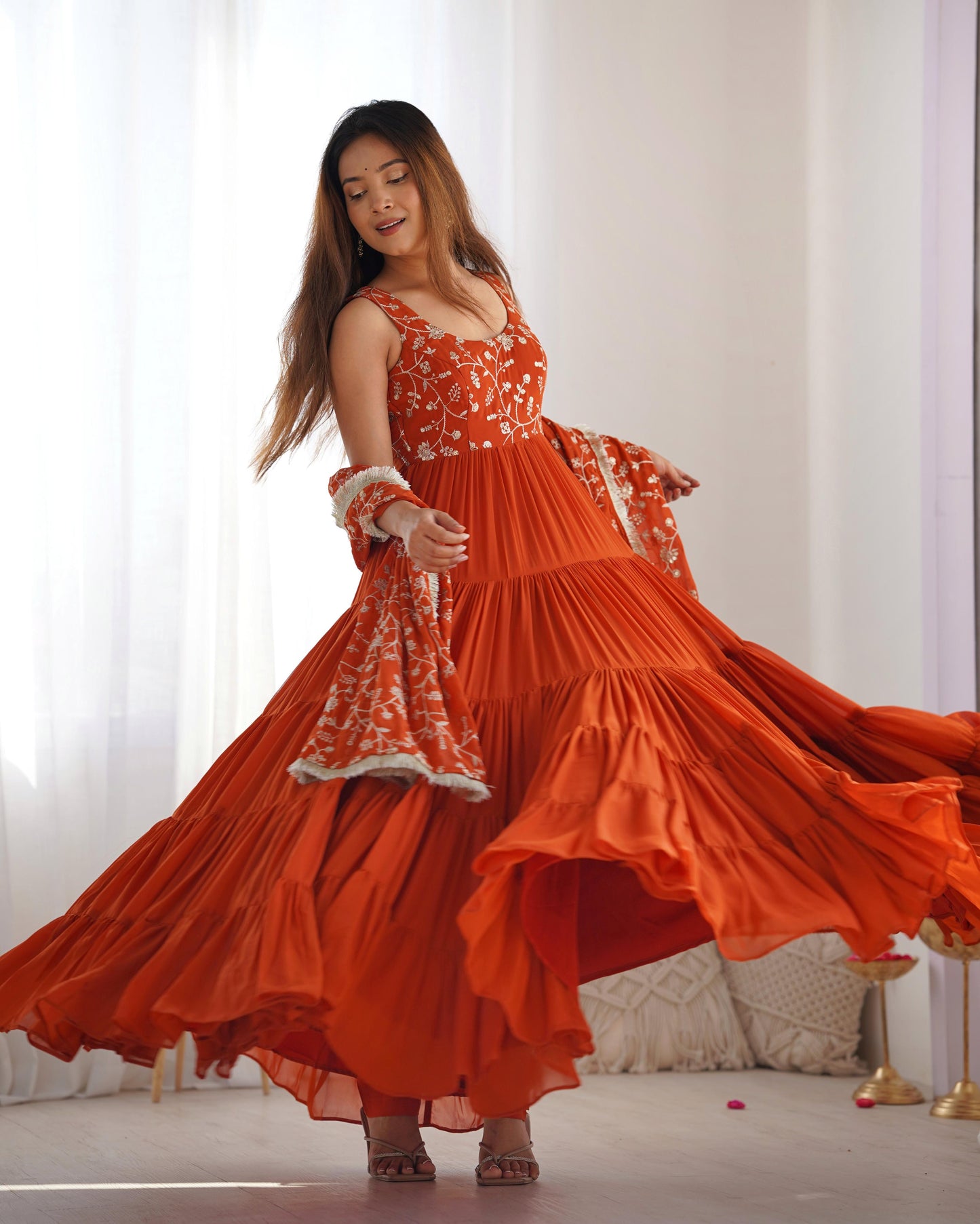 Rust Orange Color Heavy Pure Soft Fox Georgette 3pc Kurta Set