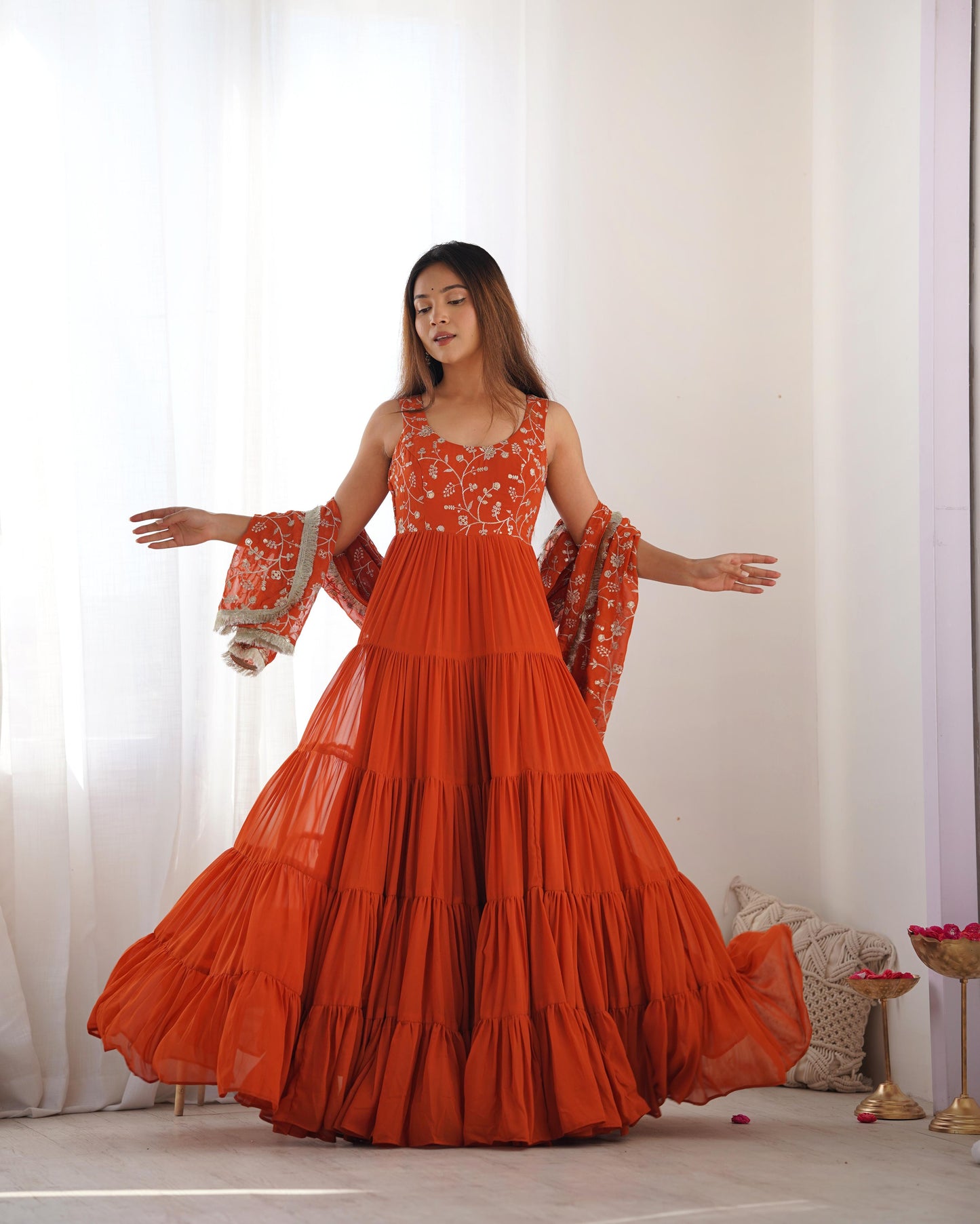 Rust Orange Color Heavy Pure Soft Fox Georgette 3pc Kurta Set