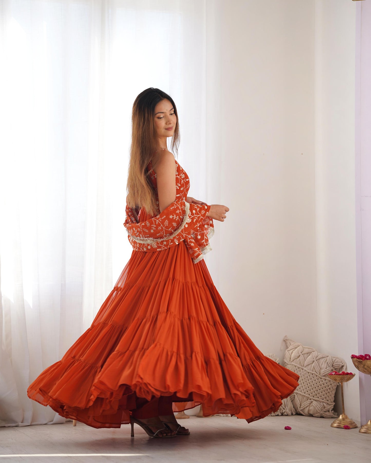 Rust Orange Color Heavy Pure Soft Fox Georgette 3pc Kurta Set