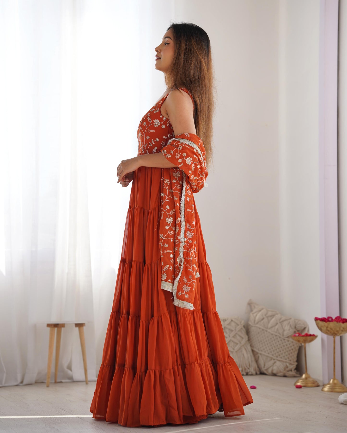 Rust Orange Color Heavy Pure Soft Fox Georgette 3pc Kurta Set
