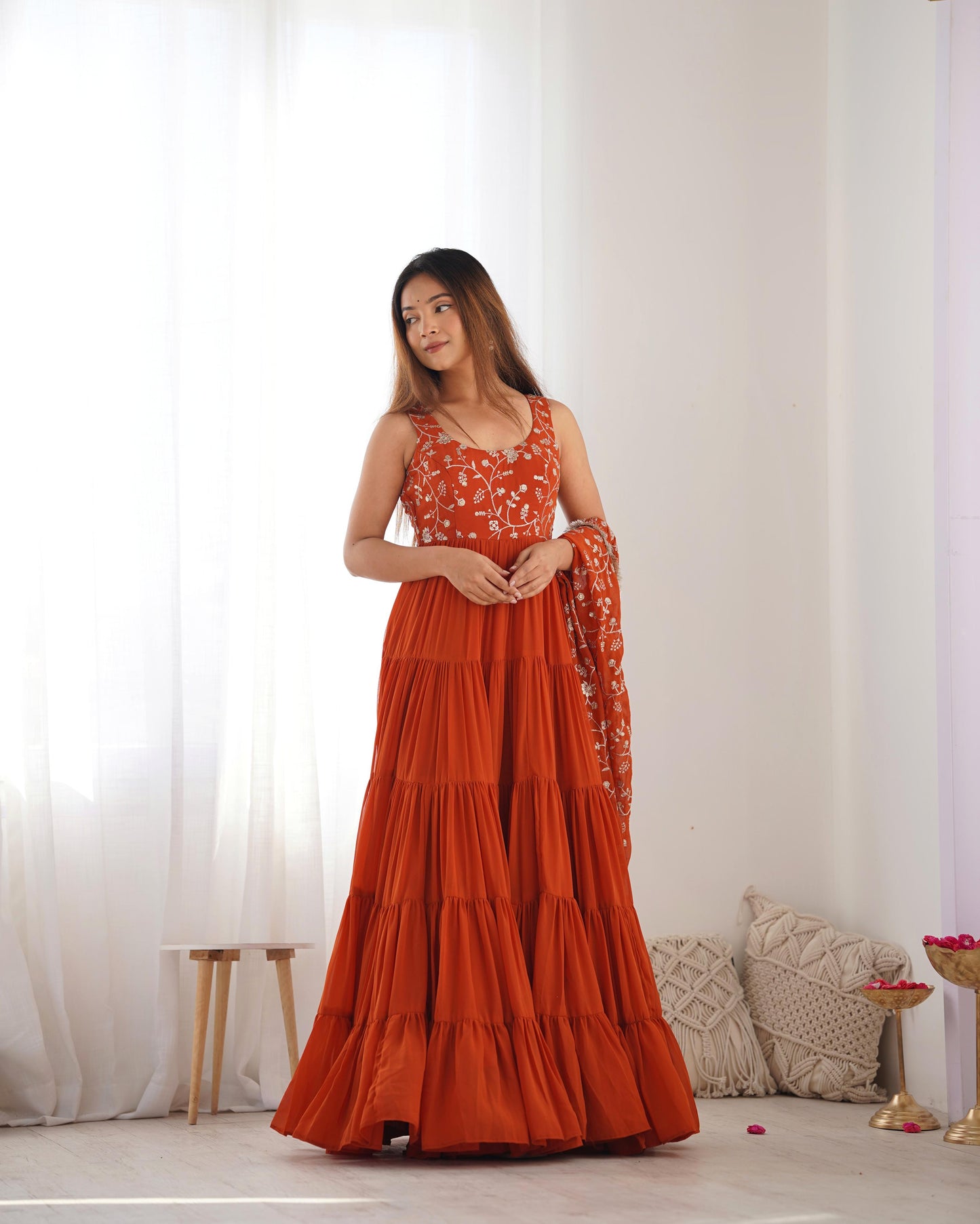 Rust Orange Color Heavy Pure Soft Fox Georgette 3pc Kurta Set