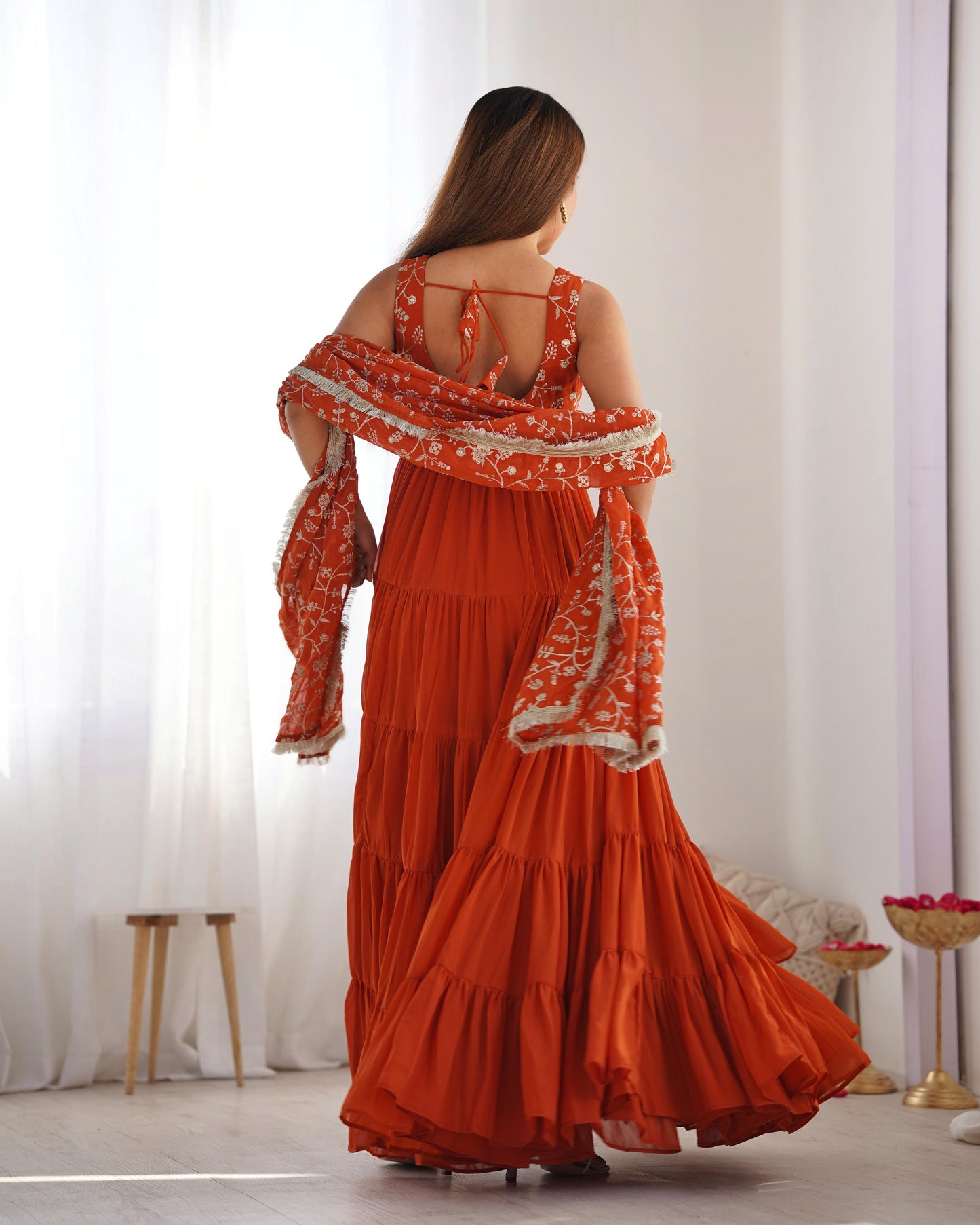 Rust Orange Color Heavy Pure Soft Fox Georgette 3pc Kurta Set
