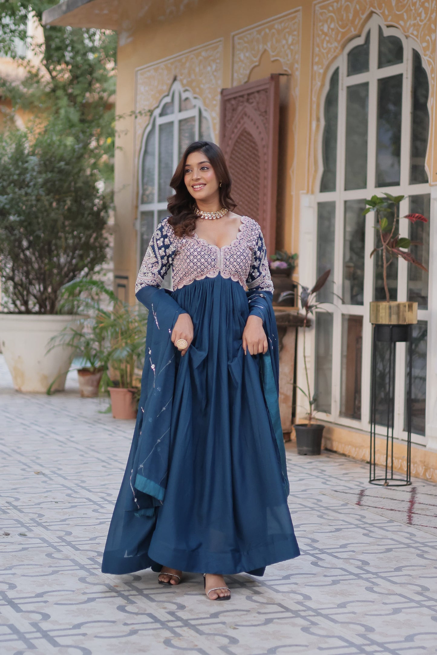 Rama Color Star Georgette With Sequins Work Gown With Dupttta