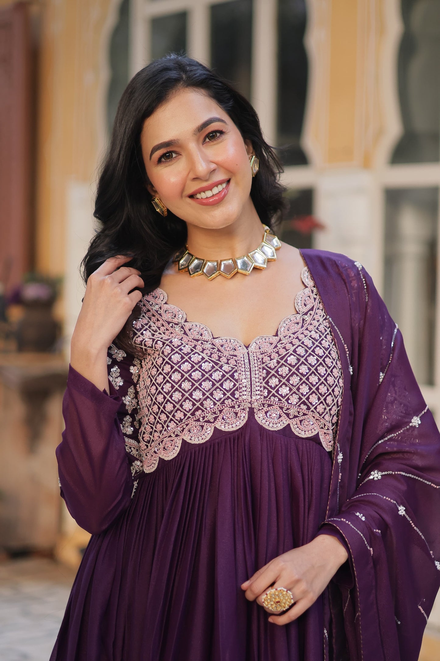 Rama Color Star Georgette With Sequins Work Gown With Dupttta