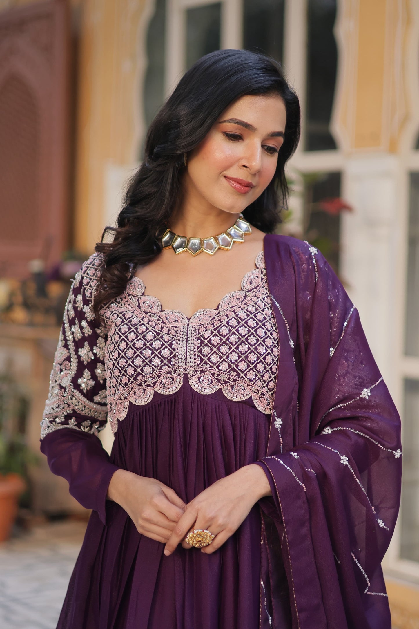 Rama Color Star Georgette With Sequins Work Gown With Dupttta