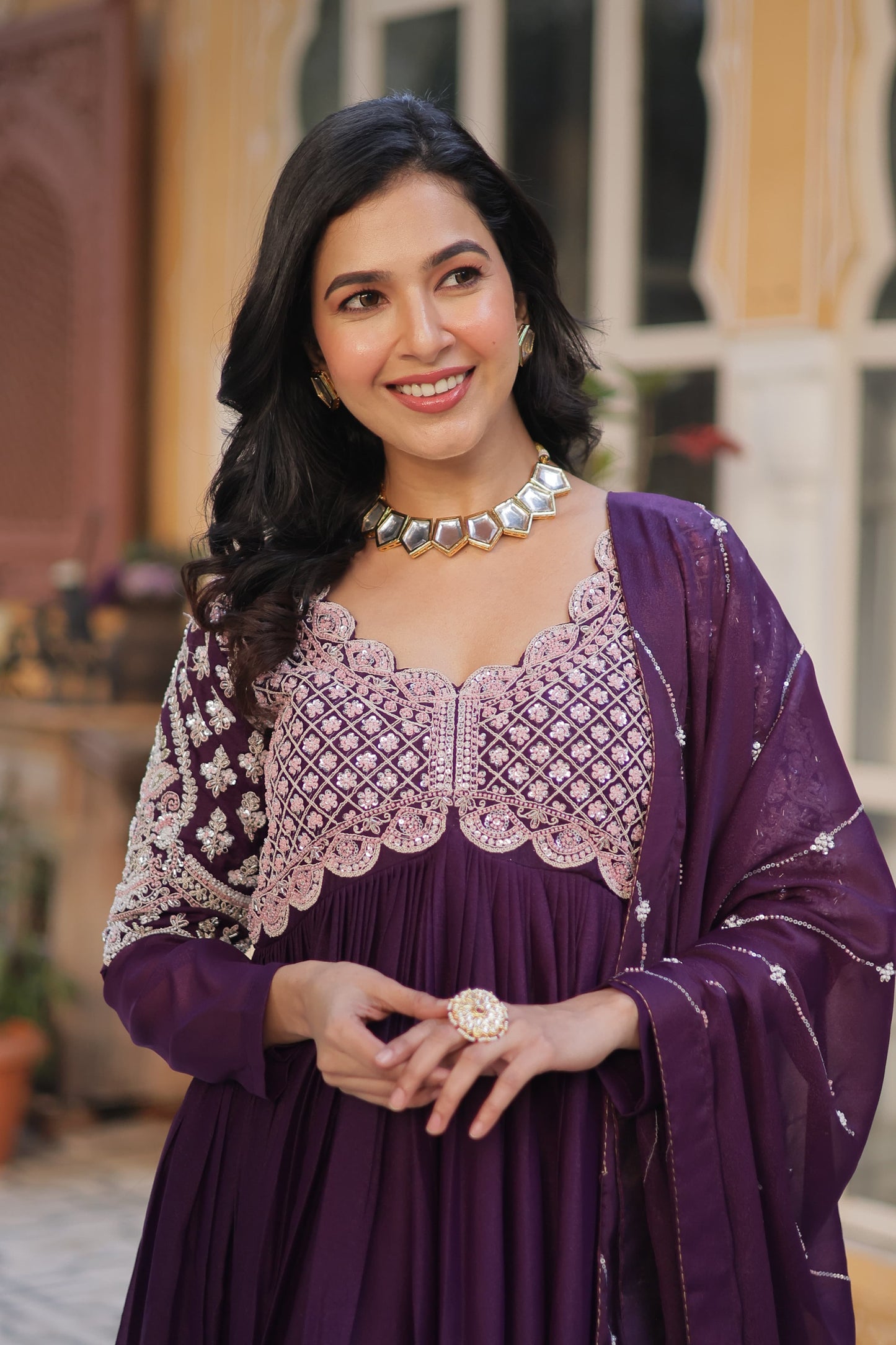 Rama Color Star Georgette With Sequins Work Gown With Dupttta