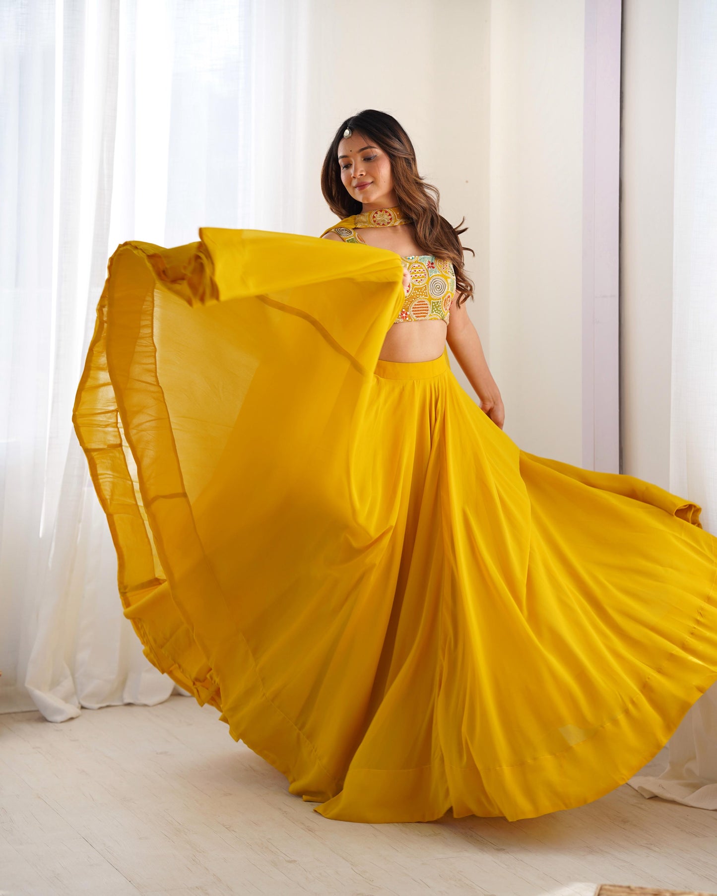 Yellow Pure Soft Fox Georgette Blooming Lehenga Choli