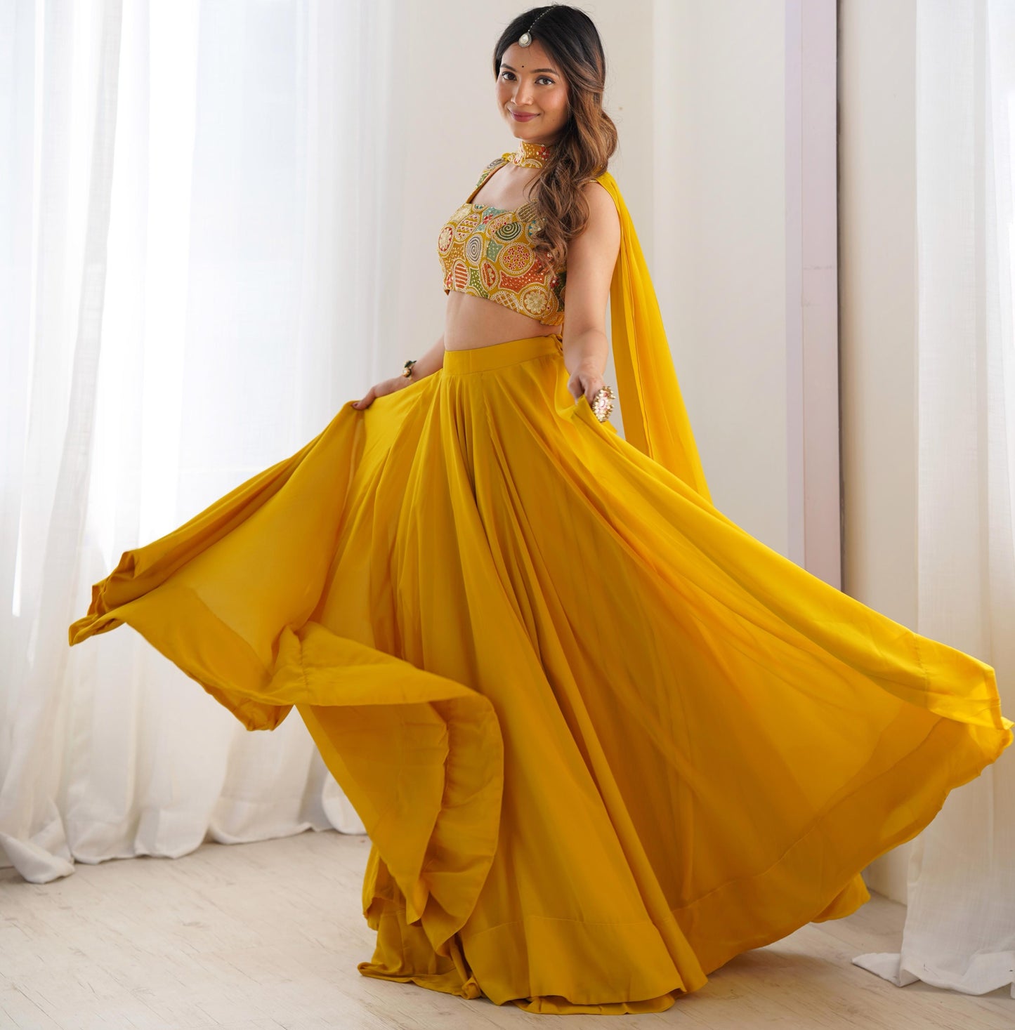 Yellow Pure Soft Fox Georgette Blooming Lehenga Choli